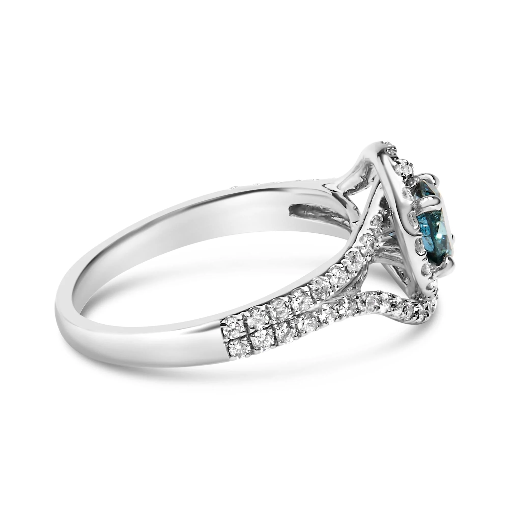 14K White Gold 1-1/3 Cttw White & Blue Diamond Interweaving Double Halo Cocktail Statement Ring (G-H and Fancy Blue Color, SI2-I1 Clarity) - Image 2