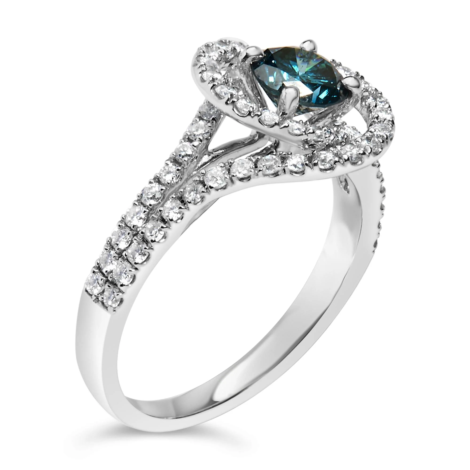 14K White Gold 1-1/3 Cttw White & Blue Diamond Interweaving Double Halo Cocktail Statement Ring (G-H and Fancy Blue Color, SI2-I1 Clarity) - Image 4