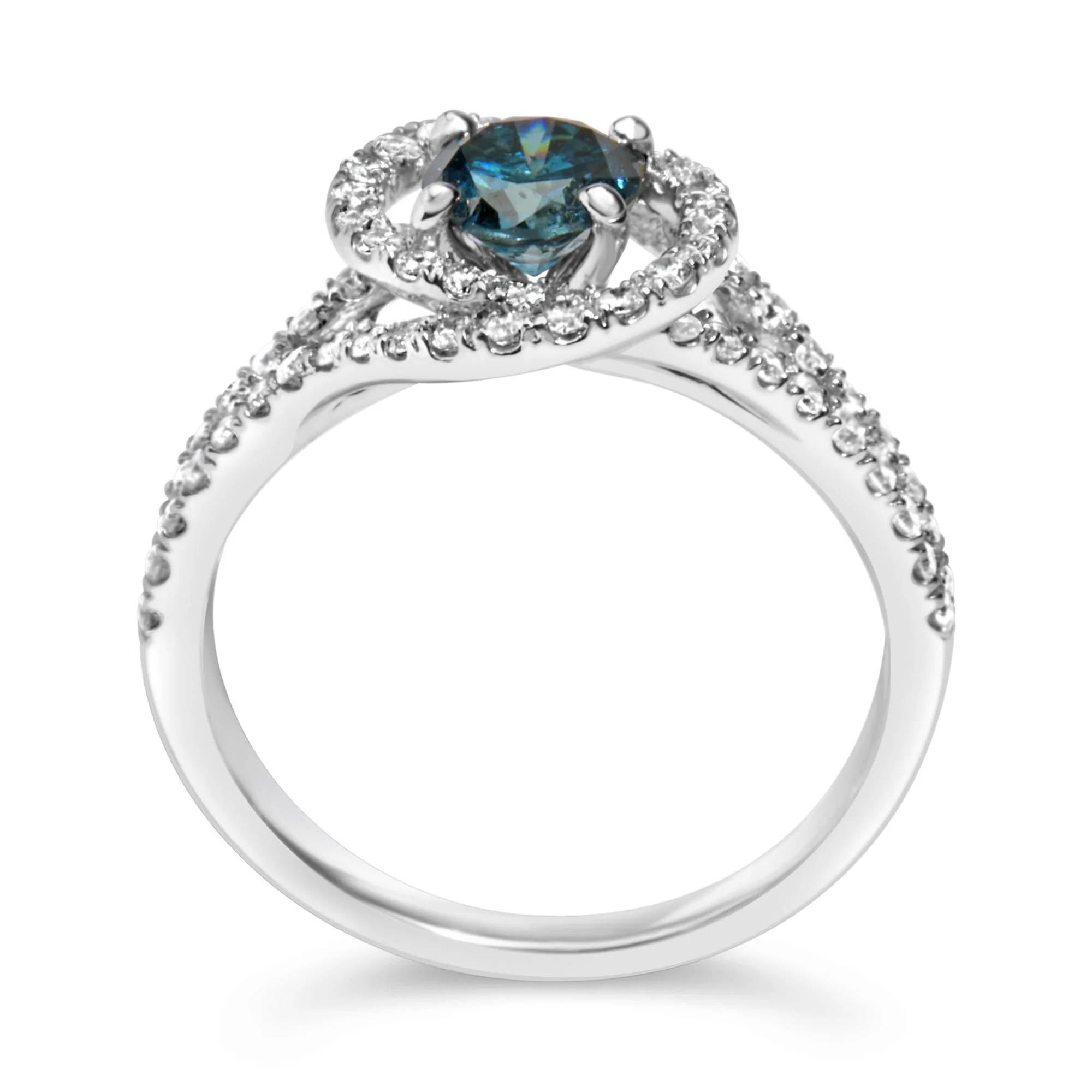 14K White Gold 1-1/3 Cttw White & Blue Diamond Interweaving Double Halo Cocktail Statement Ring (G-H and Fancy Blue Color, SI2-I1 Clarity) - Image 6