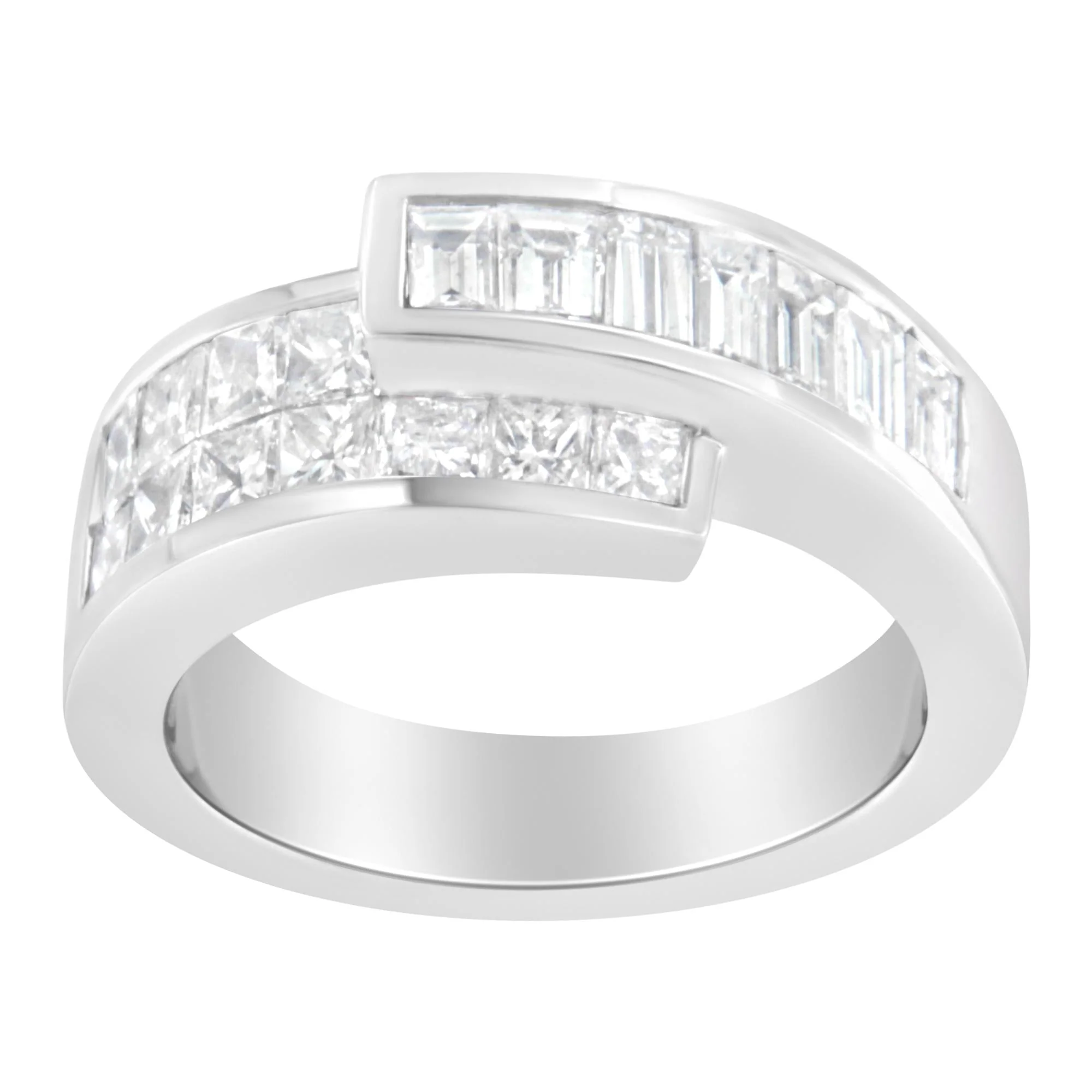14K White Gold 2.0 Cttw Channel-Set Princess and Baguette-Cut Diamond Bypass Ring Band (G-H Color, SI1-SI2 Clarity) - Image 2