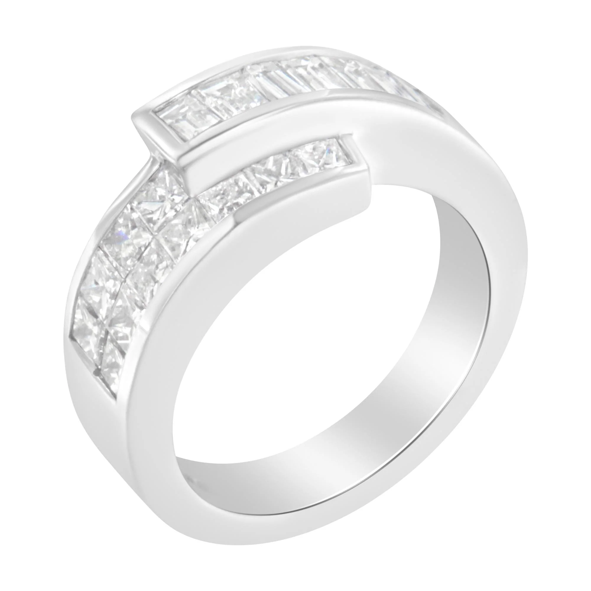 14K White Gold 2.0 Cttw Channel-Set Princess and Baguette-Cut Diamond Bypass Ring Band (G-H Color, SI1-SI2 Clarity) - Image 5