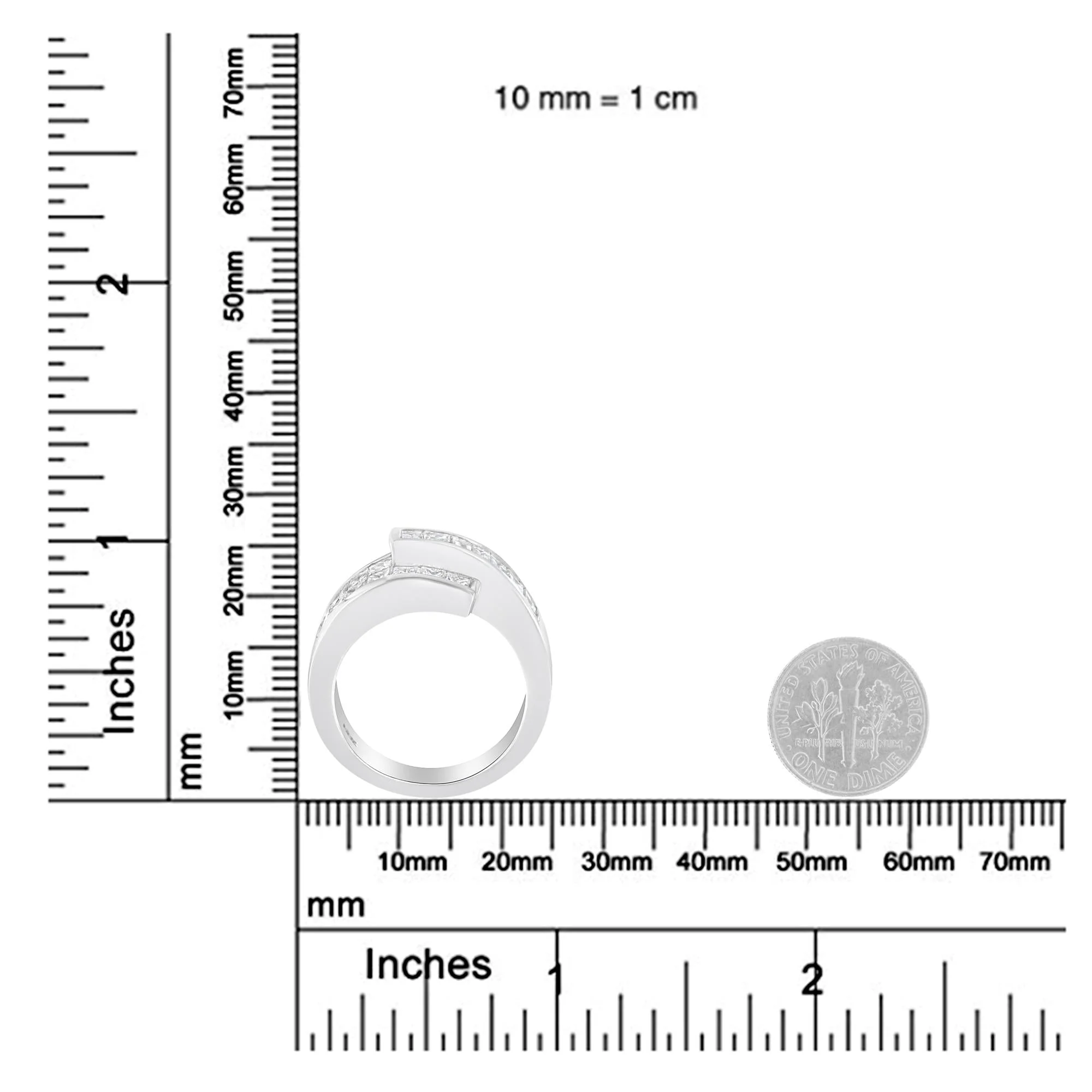 14K White Gold 2.0 Cttw Channel-Set Princess and Baguette-Cut Diamond Bypass Ring Band (G-H Color, SI1-SI2 Clarity) - Image 7