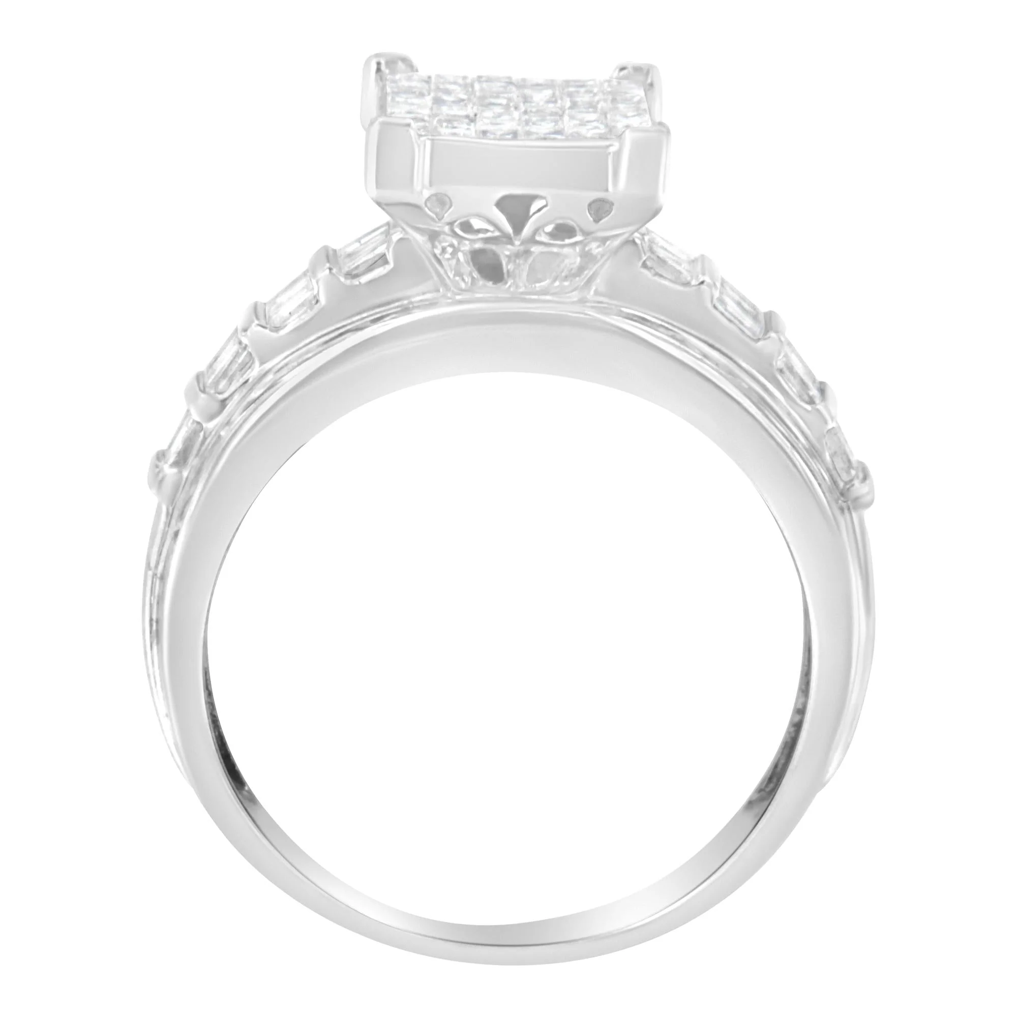 14K White Gold 2.0 Cttw Mixed-Cut Diamond Rectangle Invisible-Set Composite Cluster Ring with Bar- and Channel-Set Band (H-I Color, SI2-I1 Clarity) - Image 4