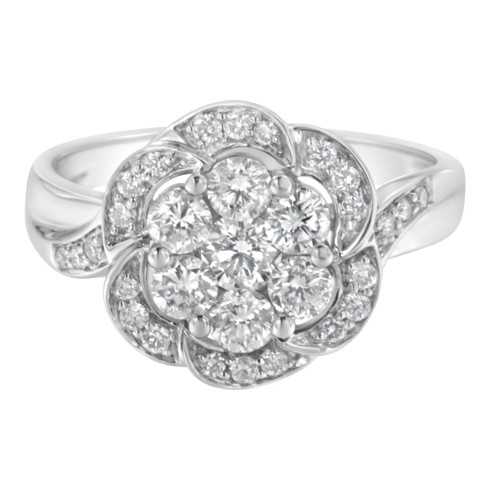 14K White Gold Floral Cluster Diamond Ring (1 Cttw, H-I Color, SI2-I1 Clarity) - Image 4