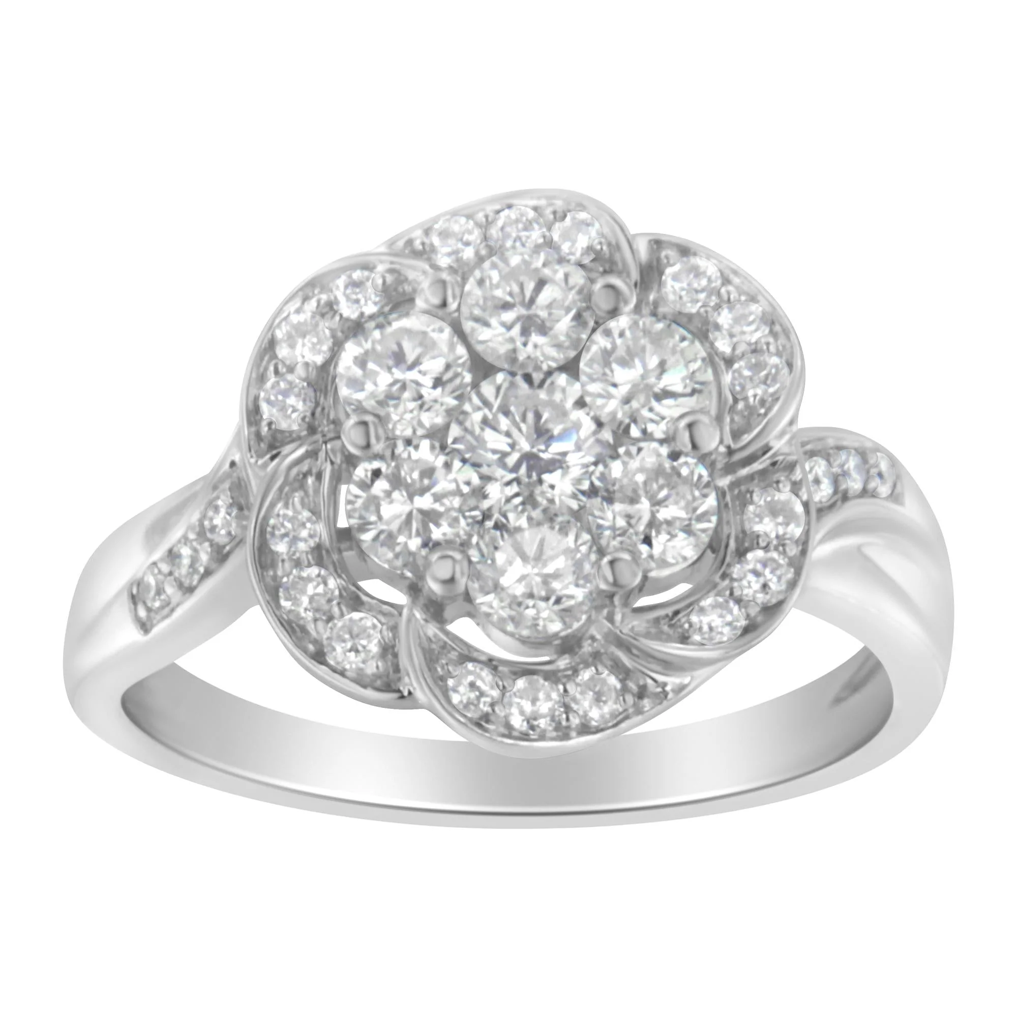 14K White Gold Floral Cluster Diamond Ring (1 Cttw, H-I Color, SI2-I1 Clarity) - Image 5