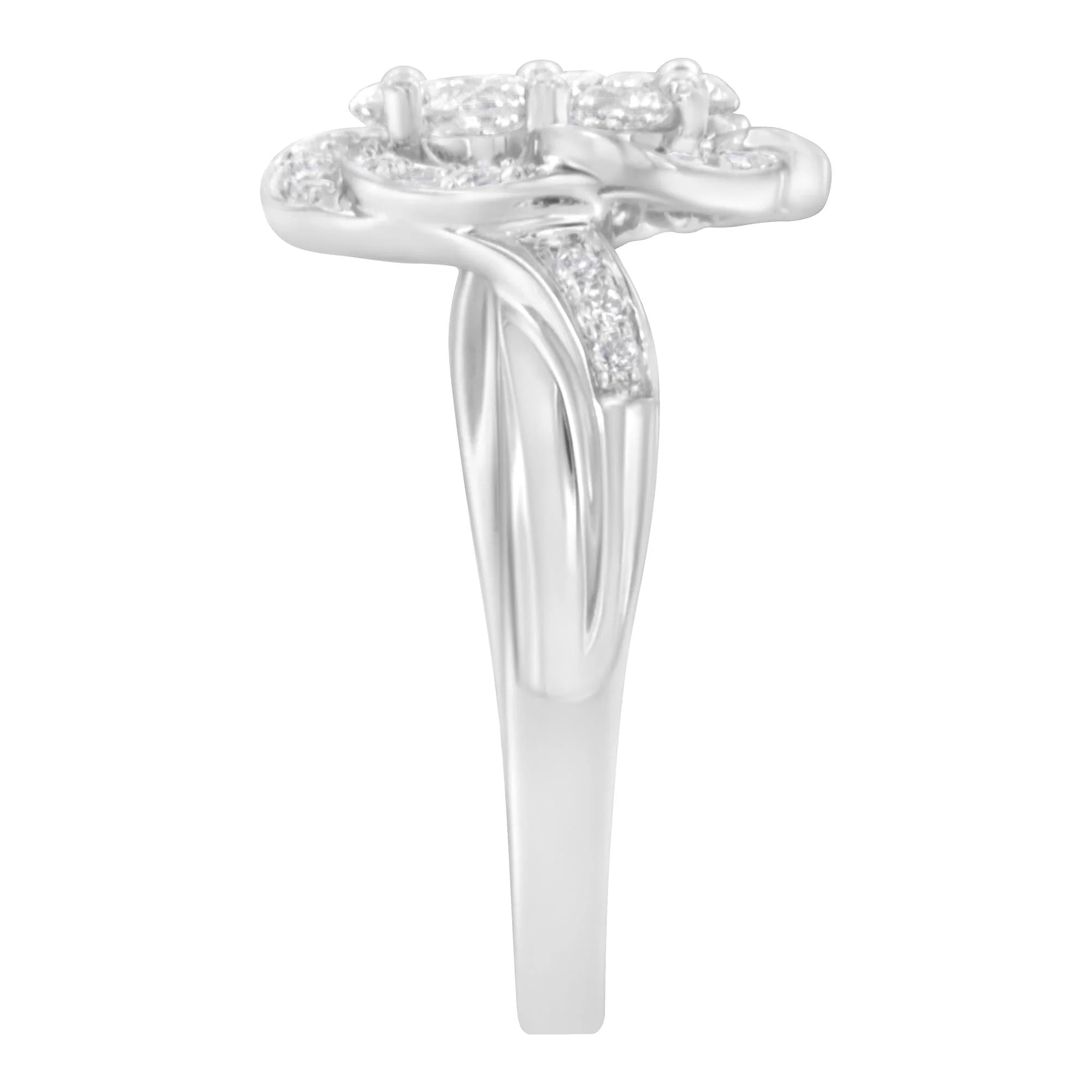 14K White Gold Floral Cluster Diamond Ring (1 Cttw, H-I Color, SI2-I1 Clarity) - Image 6