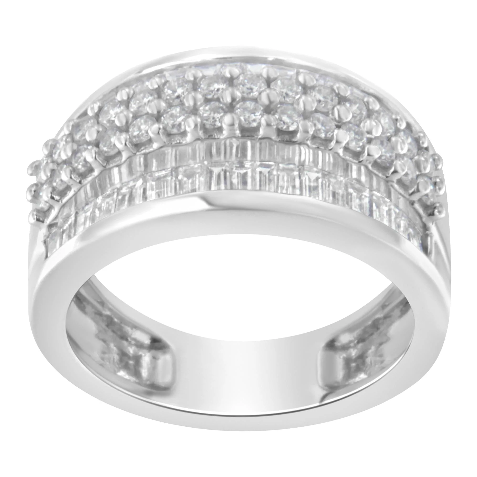 14K White Gold Round and Baguette Diamond Ring (1 1/2 Cttw, F-G Color, SI1-SI2 Clarity) - Image 2