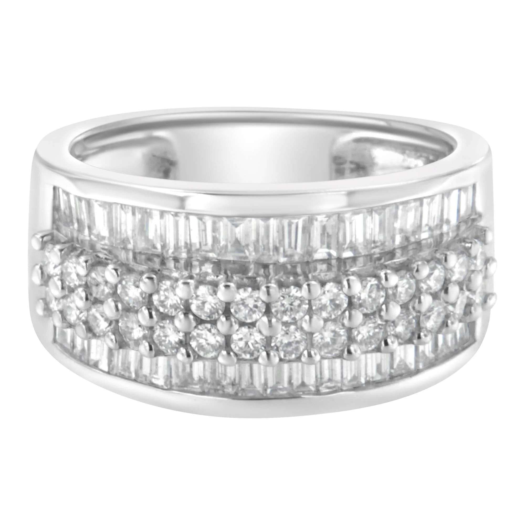 14K White Gold Round and Baguette Diamond Ring (1 1/2 Cttw, F-G Color, SI1-SI2 Clarity) - Image 5