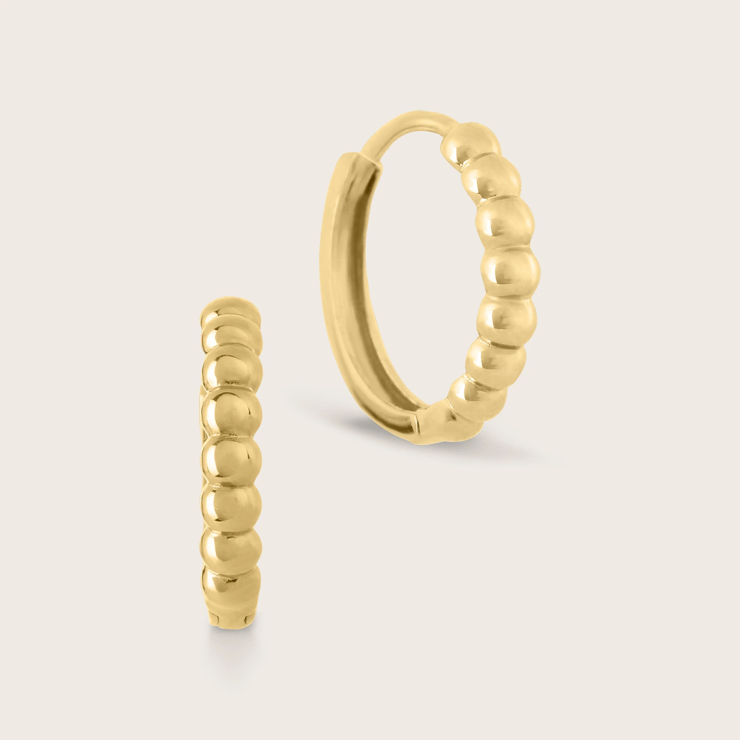 14k Yellow Gold 12.5mm Beaded Huggie Hoops Earring - Image 5