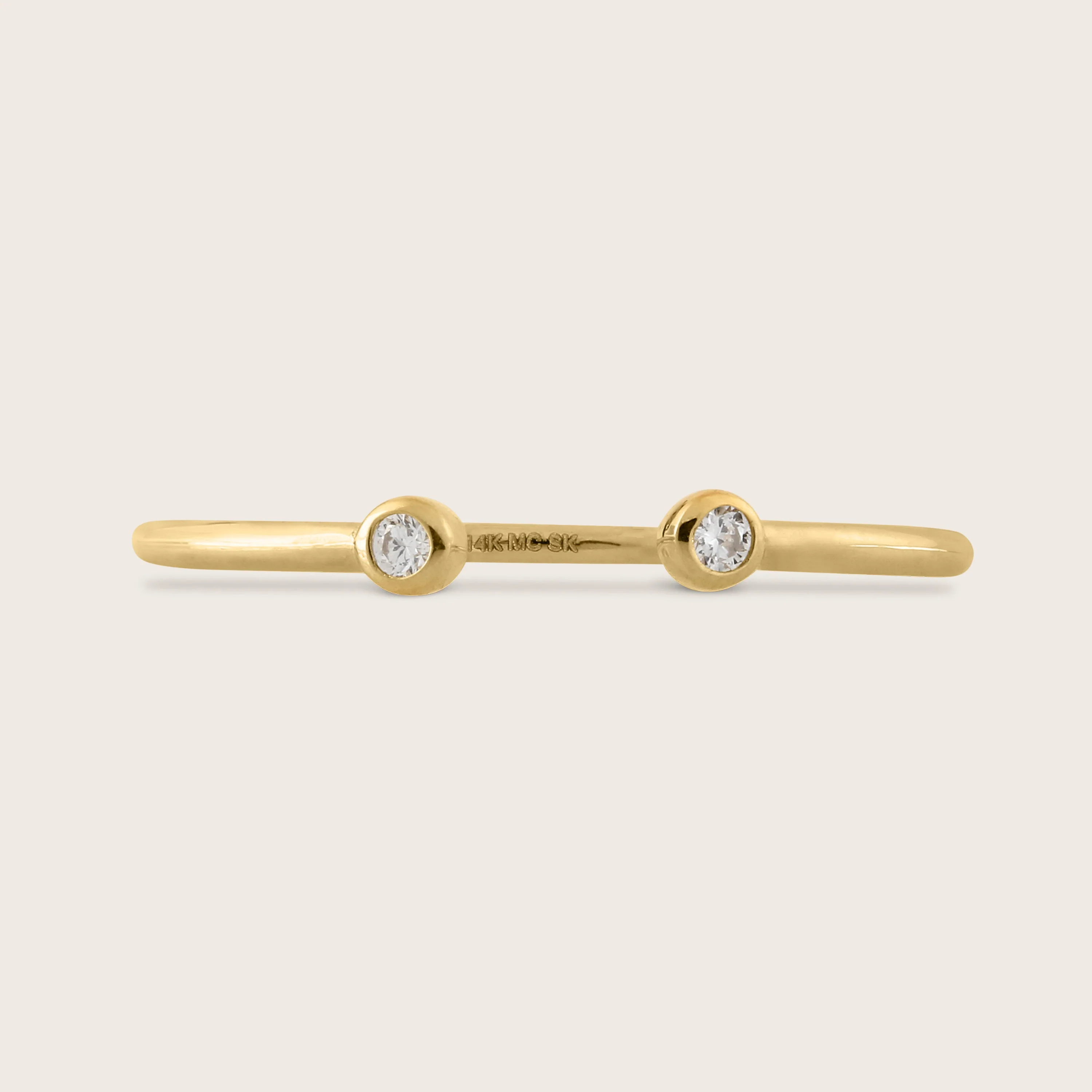14k Yellow Gold Bezel Lab Grown Diamond Open Band Ring - Image 2