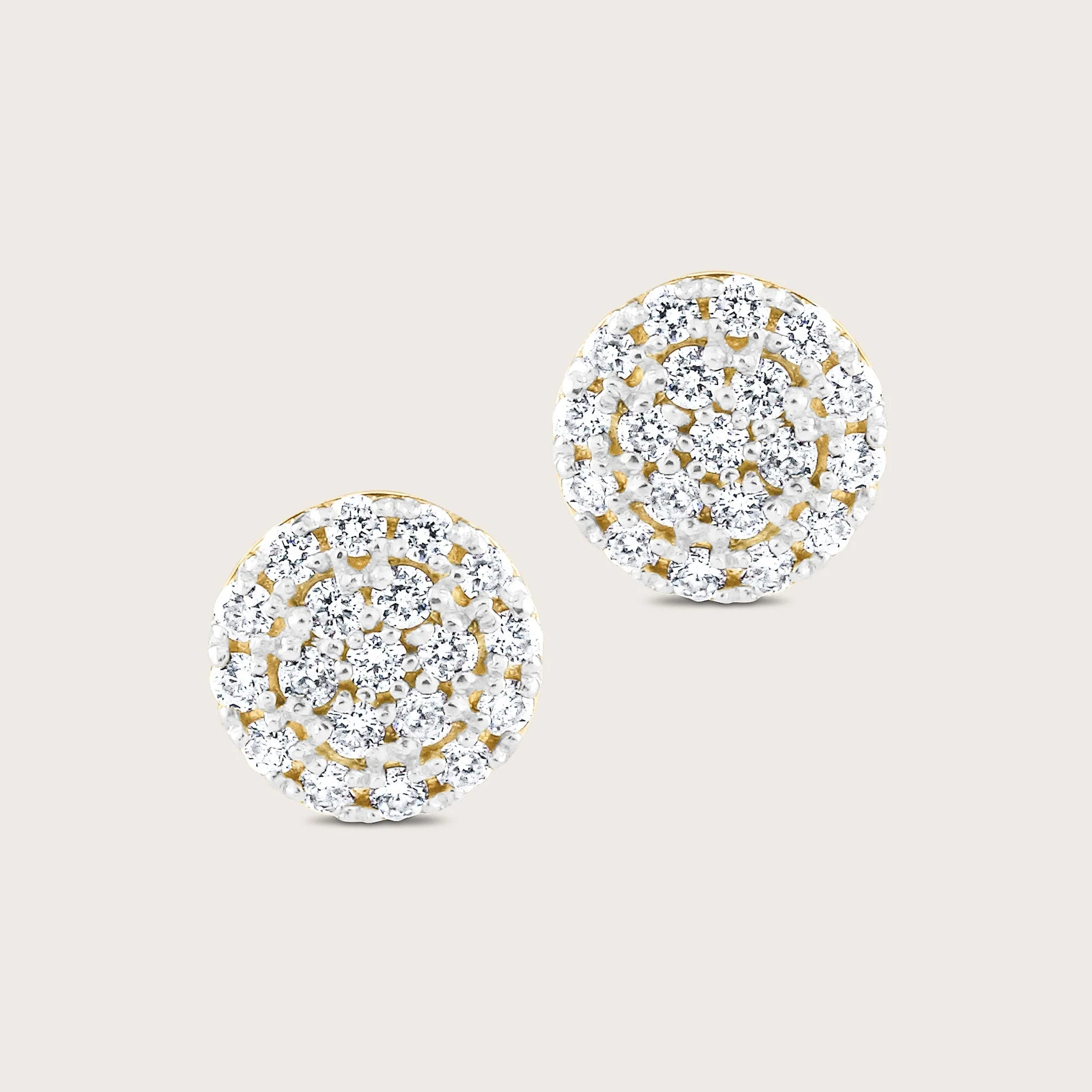 14k Yellow Gold Pavé Lab Grown Diamond Round Stud Earrings - Image 2