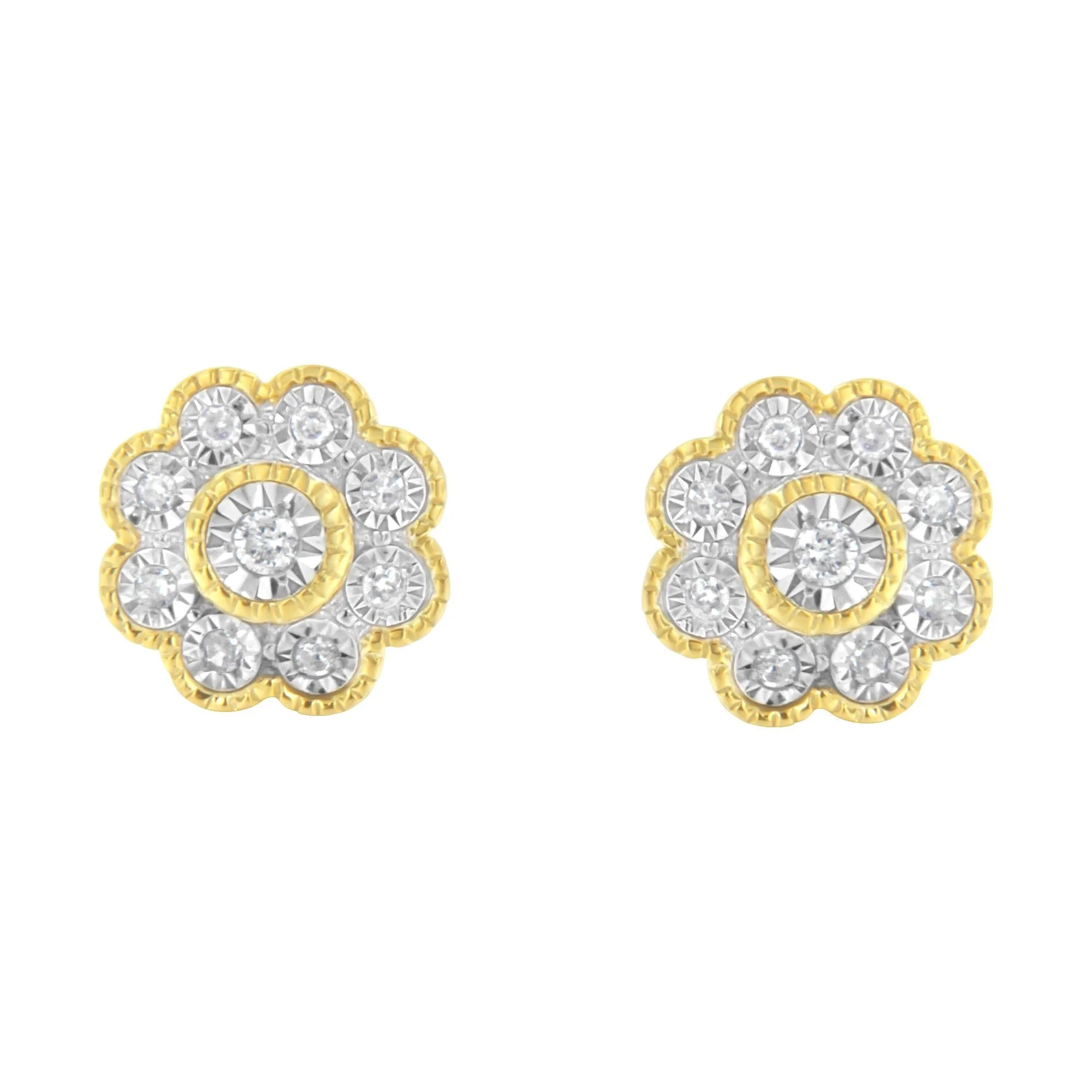 14K Yellow Gold Plated .925 Sterling Silver 1/6 Cttw Miracle-Plate Set Diamond Floral Stud Earrings (I-J Color, I2-I3 Clarity) - Image 4