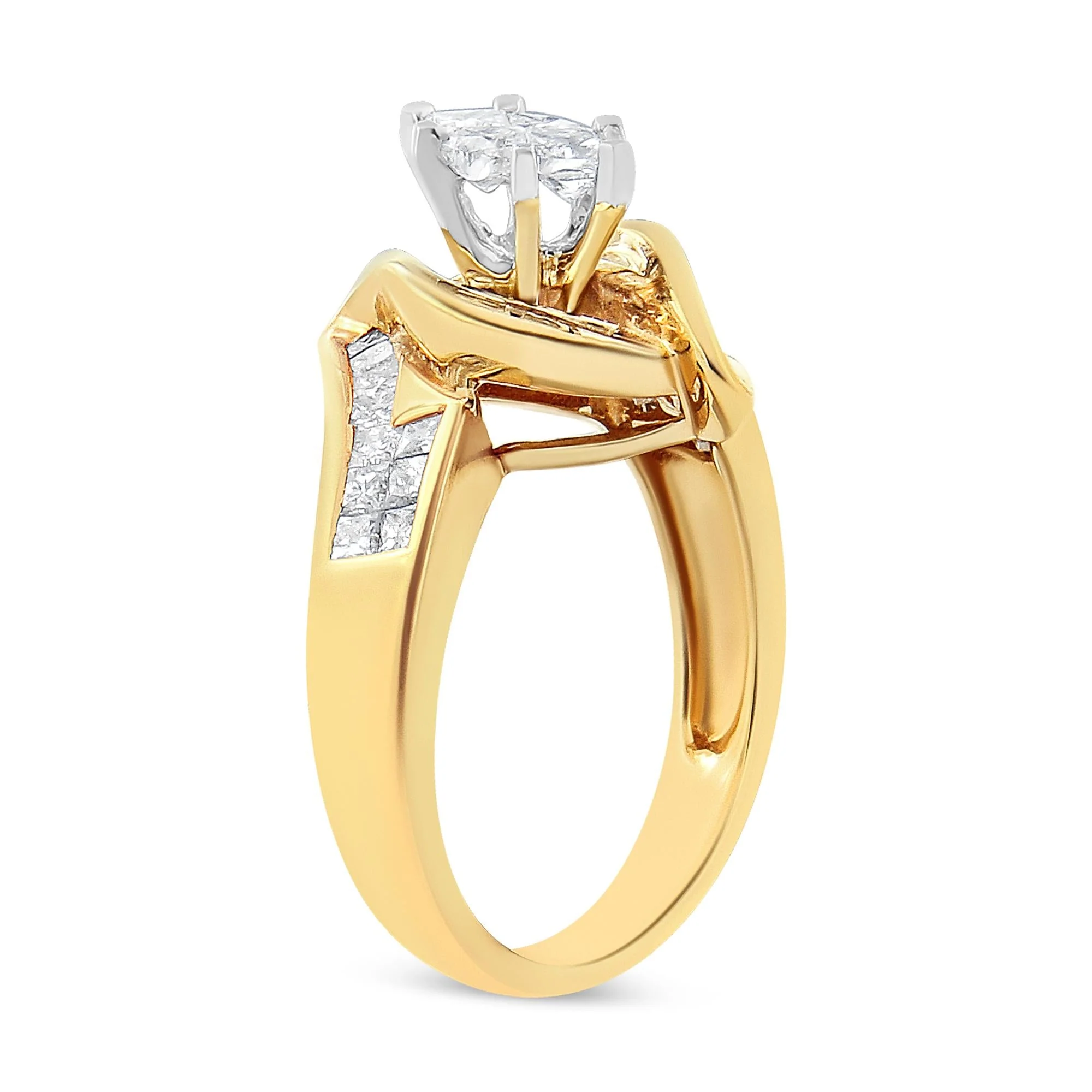 14K Yellow Gold Princess, Baguette, and Pie cut Diamond Marquise Shaped Ring (1 1/4 Cttw, G-H Color, SI1-SI2 Clarity) - Image 5