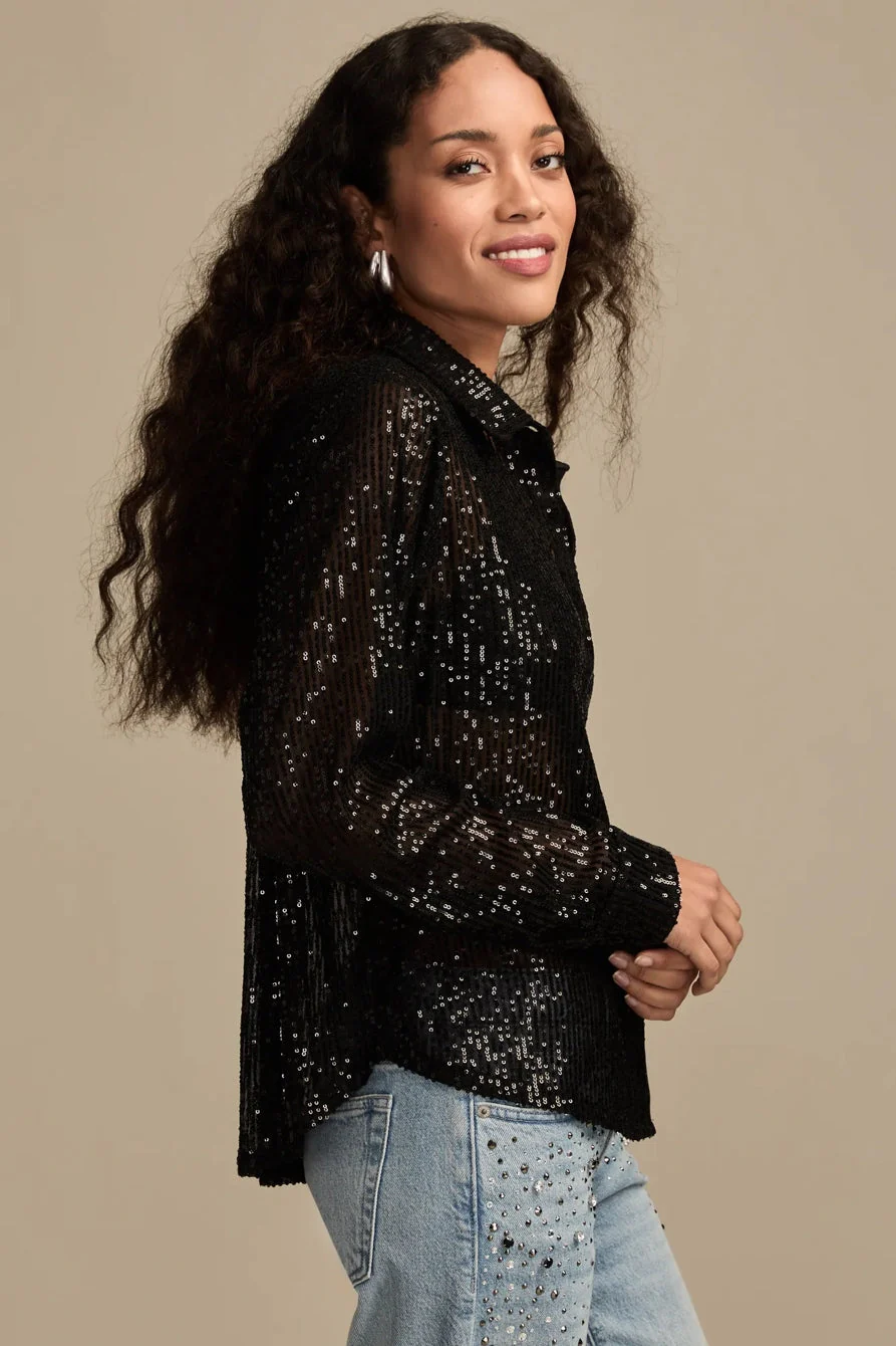 Lucky Brand Women's Sequin Buttondown Shirt - Caviar - Image 4