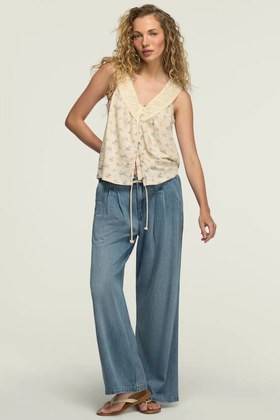 Lucky Brand Women's Lace Yoke V Neck Top - Cream Floral - Image 2