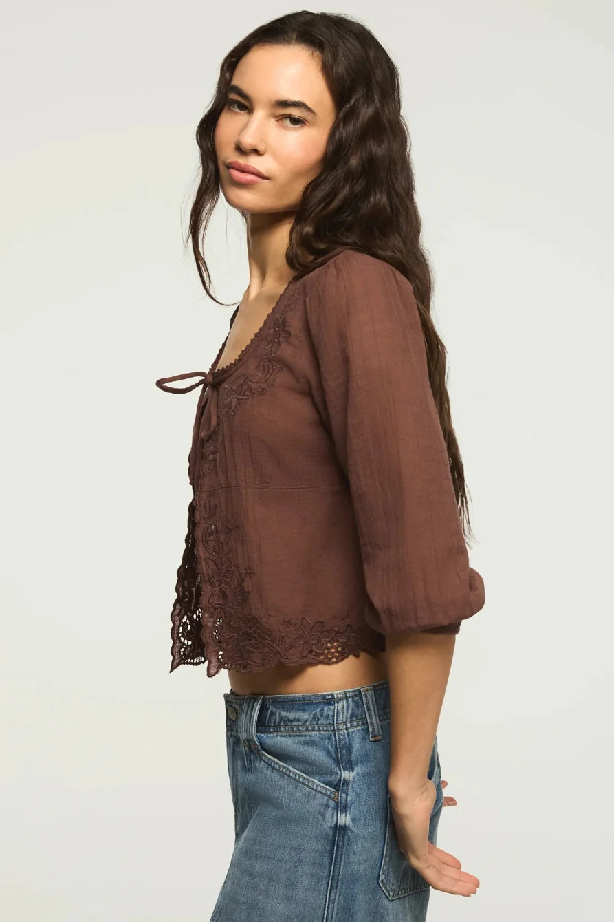 Lucky Brand Women's Festival Cutwork Flyaway Blouse - French Roast - Image 5