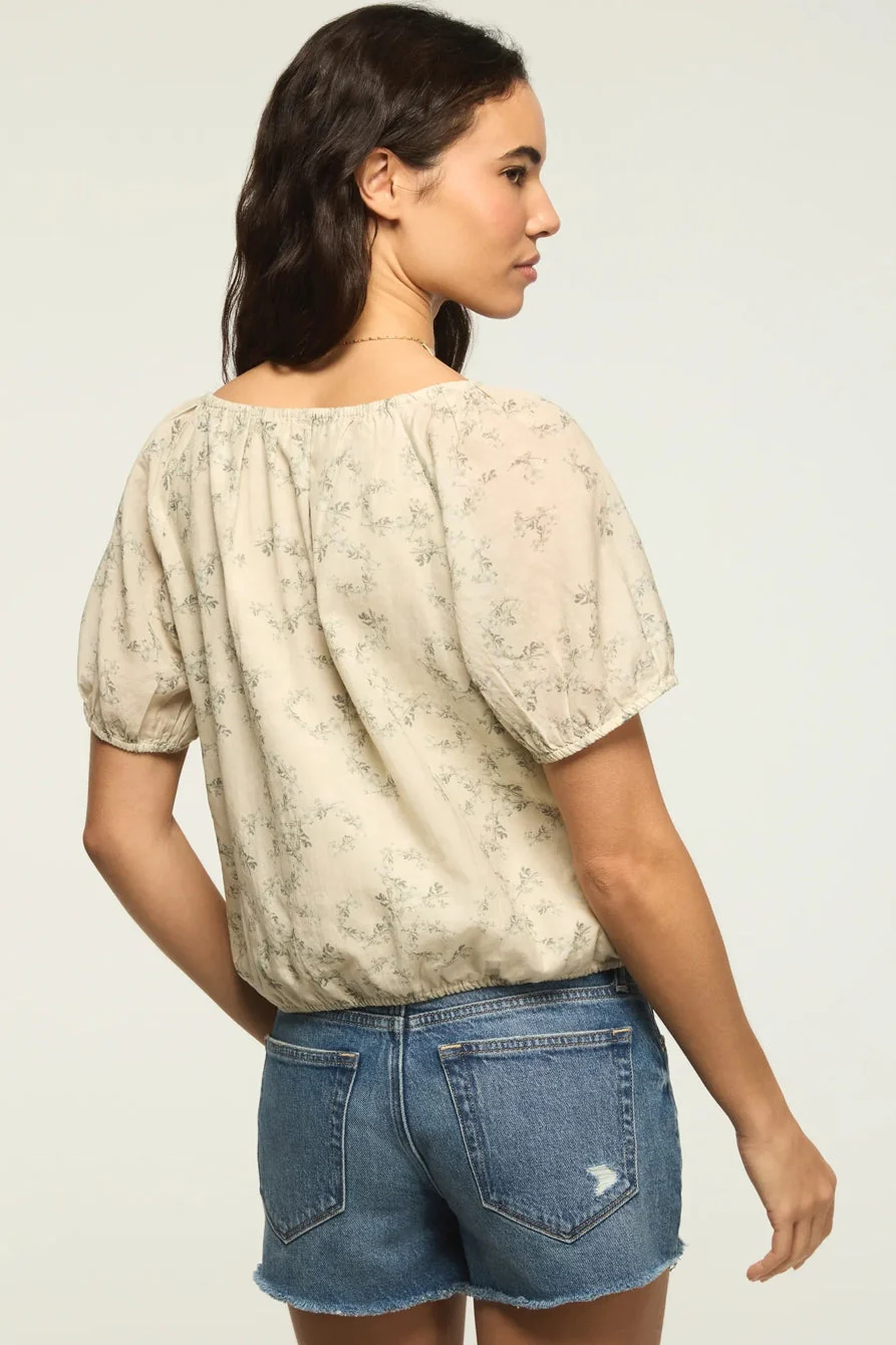 Lucky Brand Women's Short Sleeve Bubble Top - Green Floral - Image 3