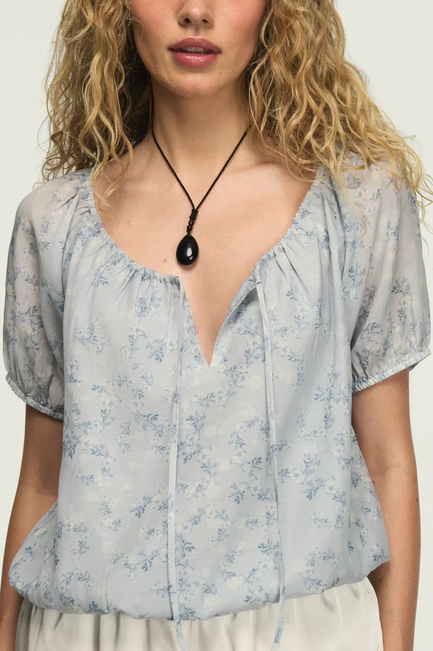 Lucky Brand Women's Short Sleeve Bubble Top - Blue Floral - Image 3