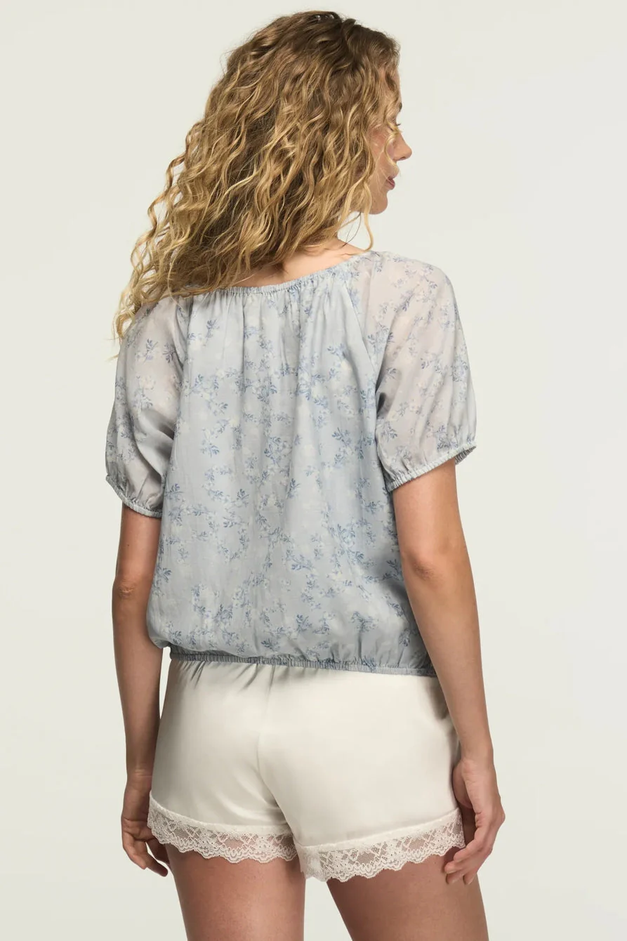 Lucky Brand Women's Short Sleeve Bubble Top - Blue Floral - Image 5