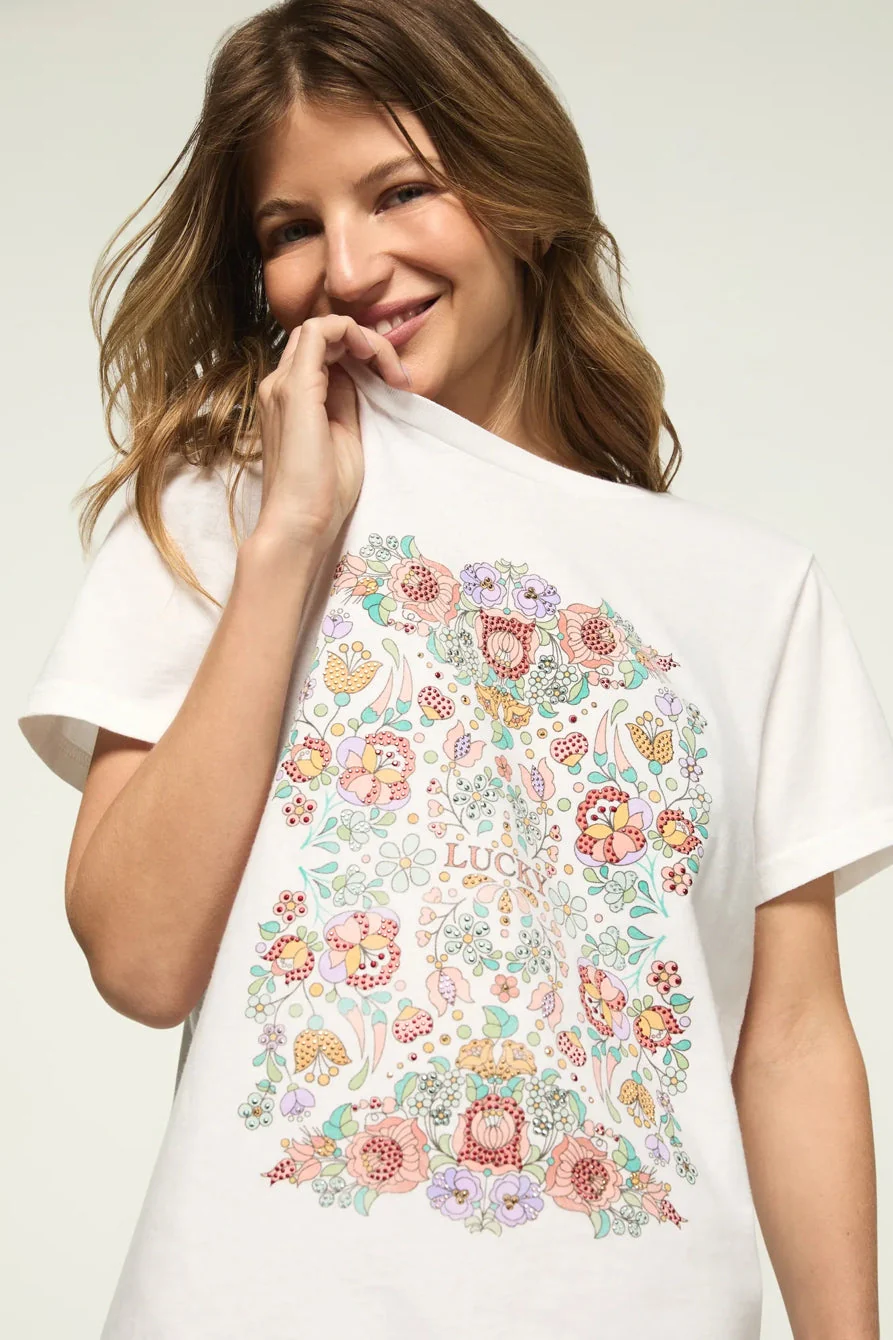 Lucky Brand Women's Floral Poster Embellished Classic Crew - Image 2