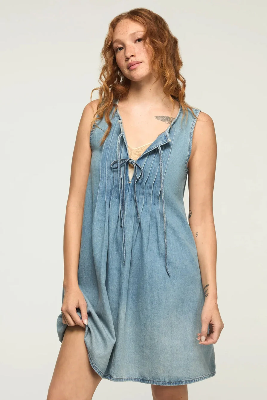 Lucky Brand Women's Pleated Denim Mini Dress - Nice Out Wash