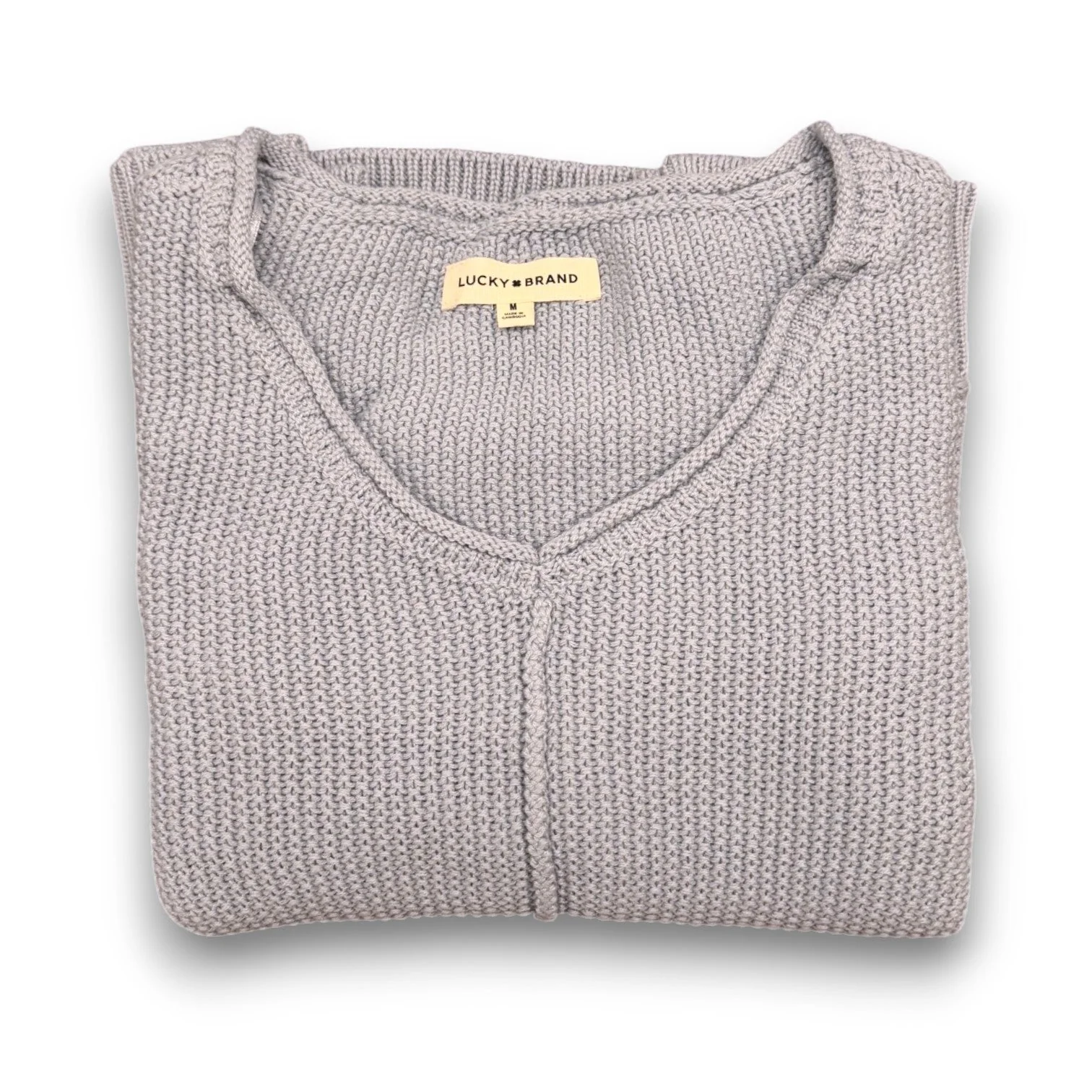 [163381-430] Womens Lucky Brand L/s Solid Textured V Nk (5gg) - Dusty Blue - Image 3
