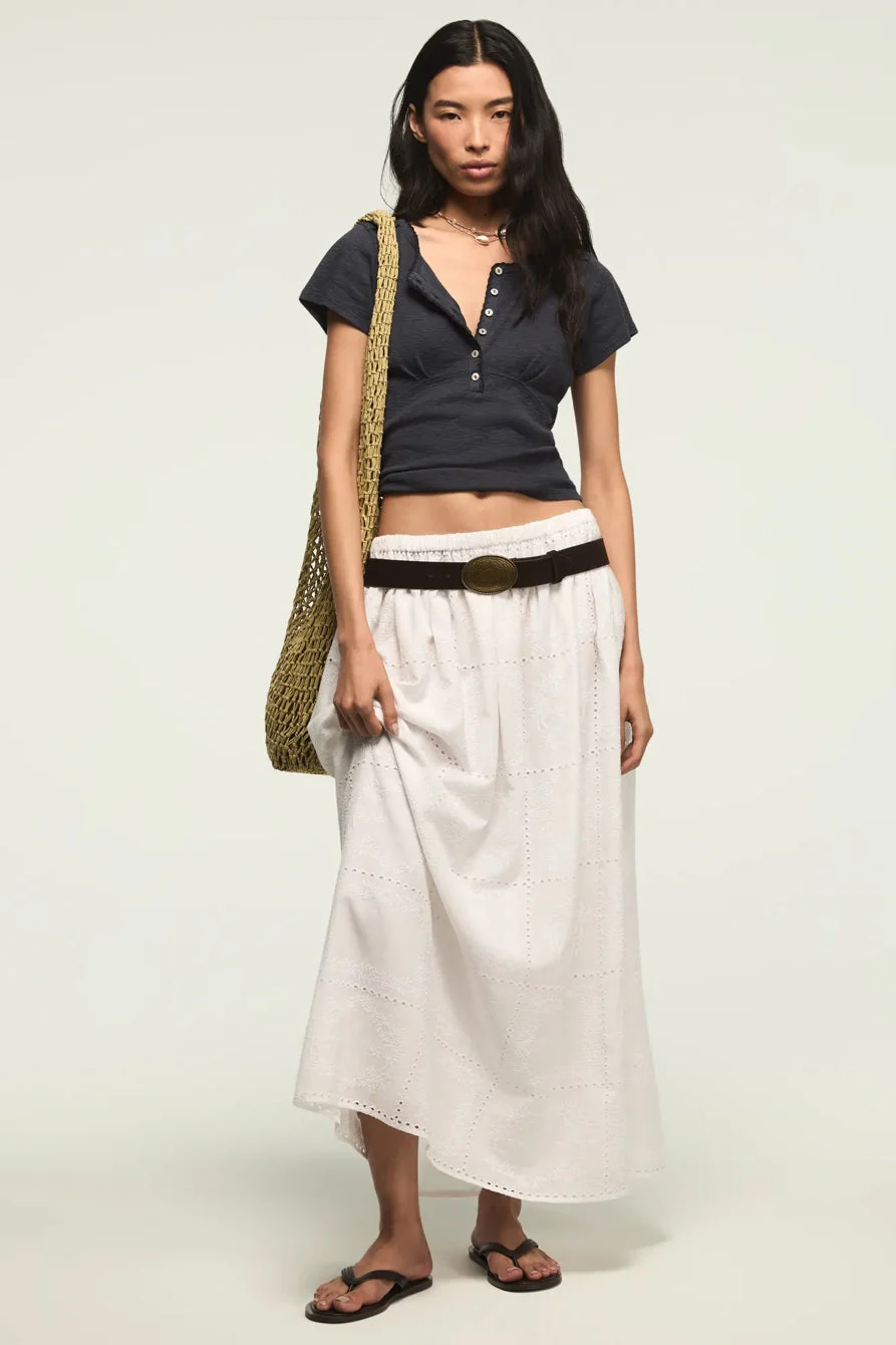 Lucky Brand Women's Crochet Trim Short Sleeve Henley - India Ink - Image 2