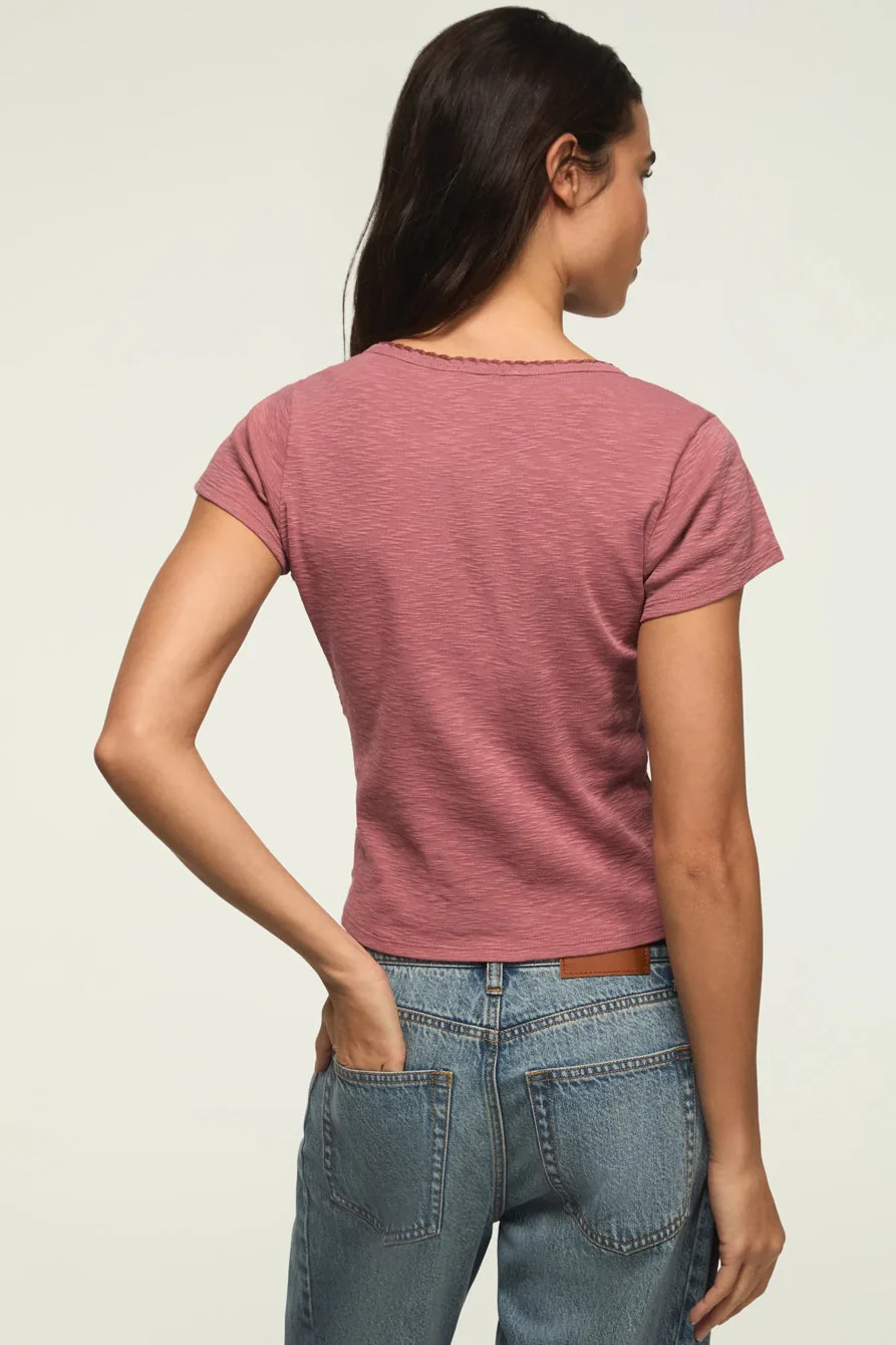 Lucky Brand Women's Crochet Trim Short Sleeve Henley - Lilas - Image 3