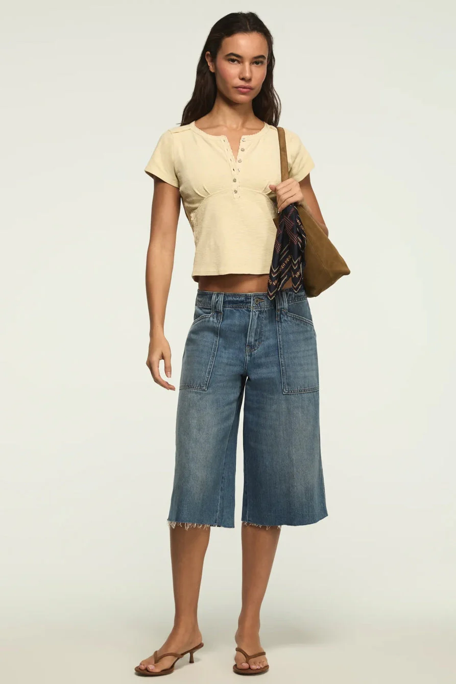Lucky Brand Women's Crochet Trim Short Sleeve Henley - Lemon Icing - Image 5