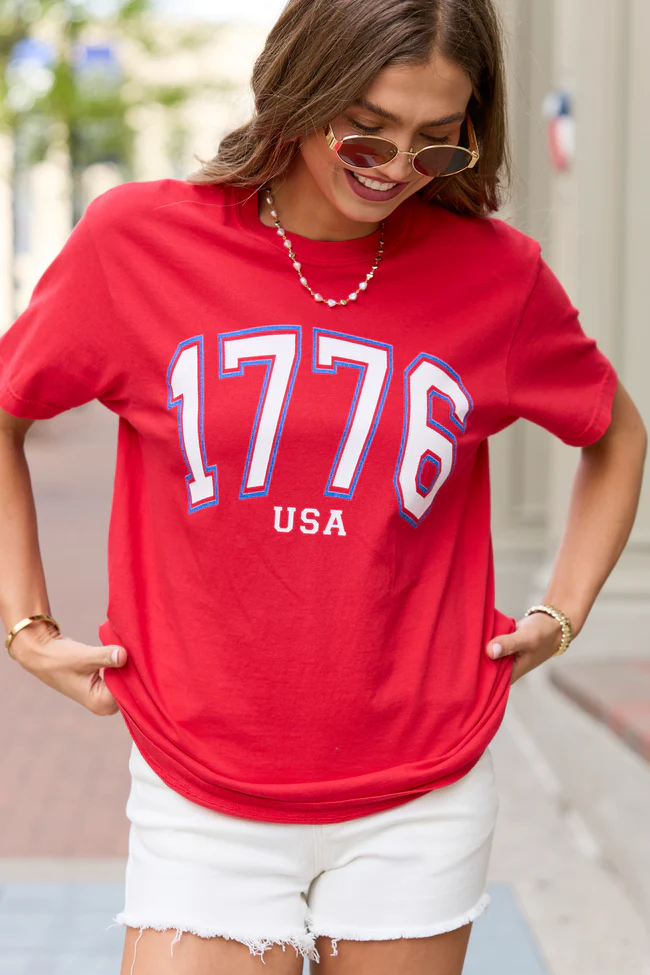 1776 Block USA Red Graphic Tee - Image 4
