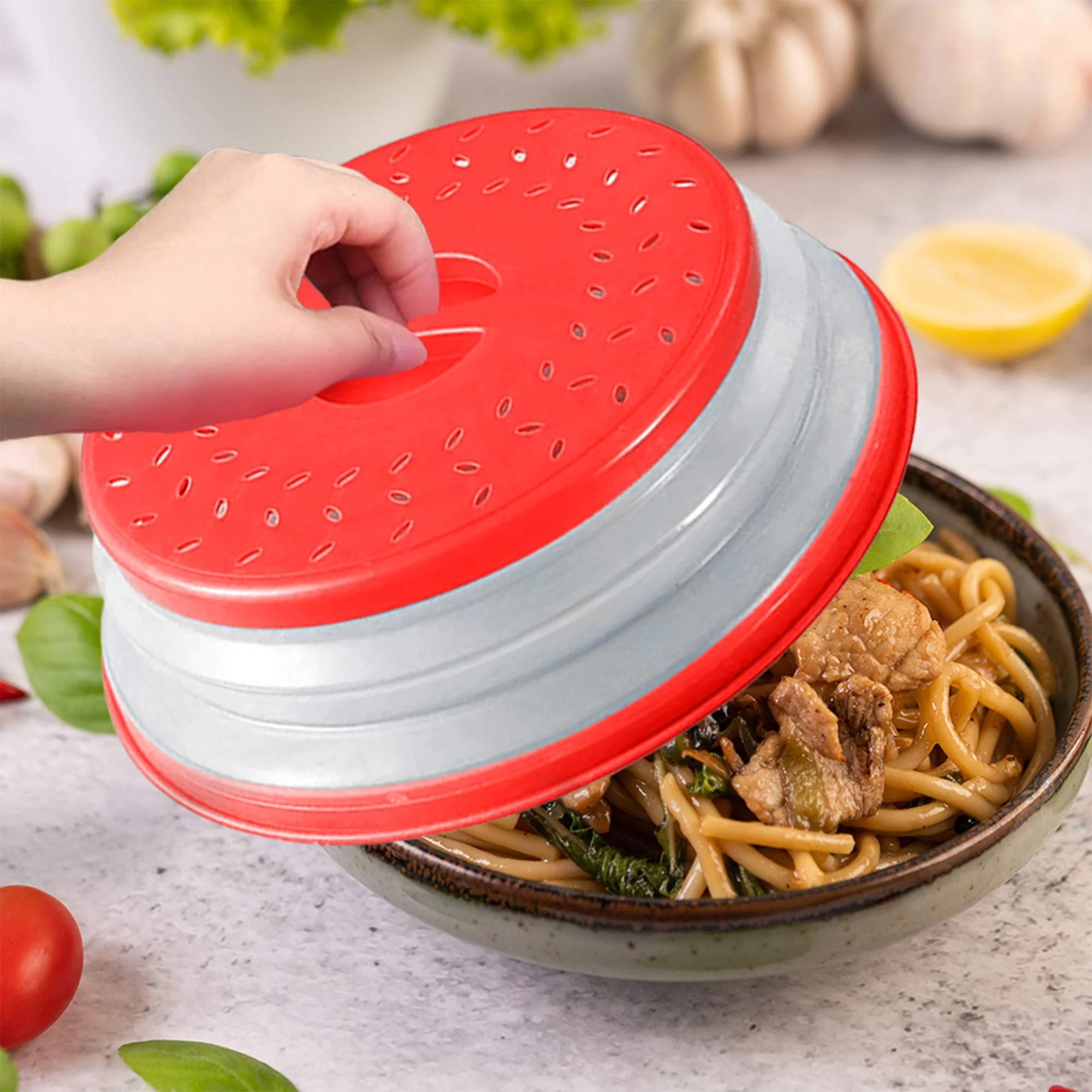 1947Kitchen Collapsible Microwave Food Cover Spill Protector Dome With Easy Grip - Image 5
