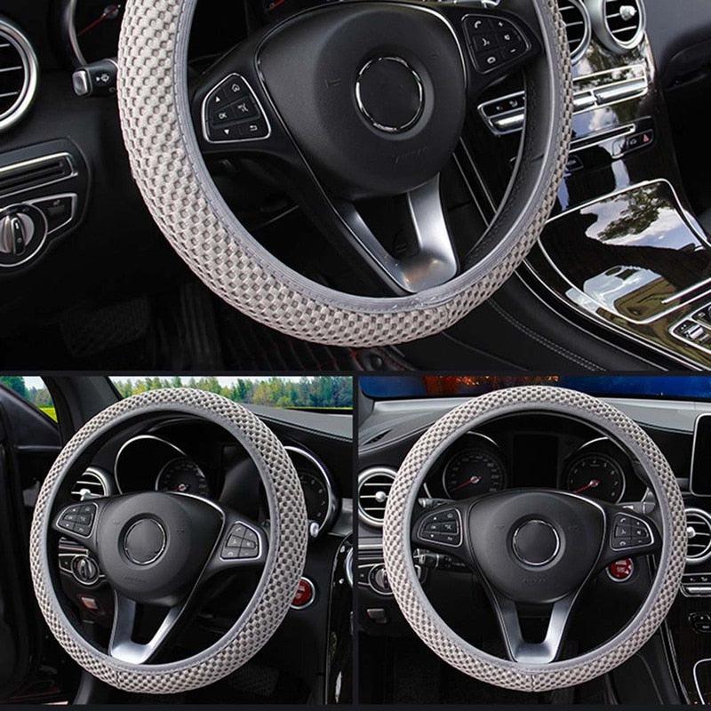 1Pcs Ice Silk Steering Wheel Cover Non-Slip Car Wheel Cover Protector Breathable Microfiber Universal For Leather Viscose, Breathable, Anti-Slip Steering Wheel Cover Wear-resistant Anti-slip Car Accessories Black Red Rose Gray Beige Purple - Image 2