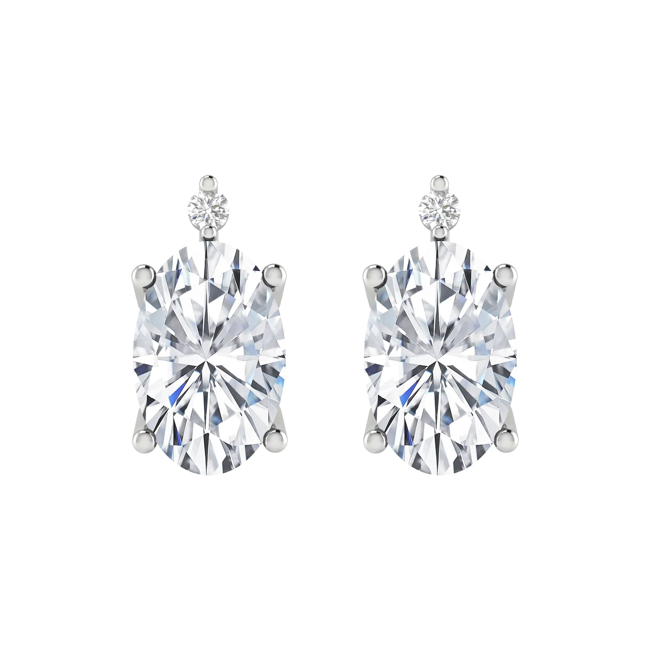 2.15CT Moissanite and Natural White Diamond Sterling Silver Oval Stud Earrings - Image 2