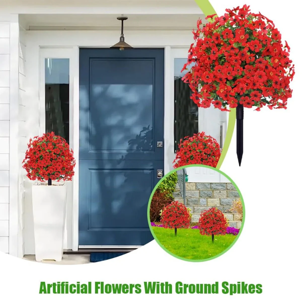 2-Pack Outdoor Artificial Flower Bush Stakes - Image 2