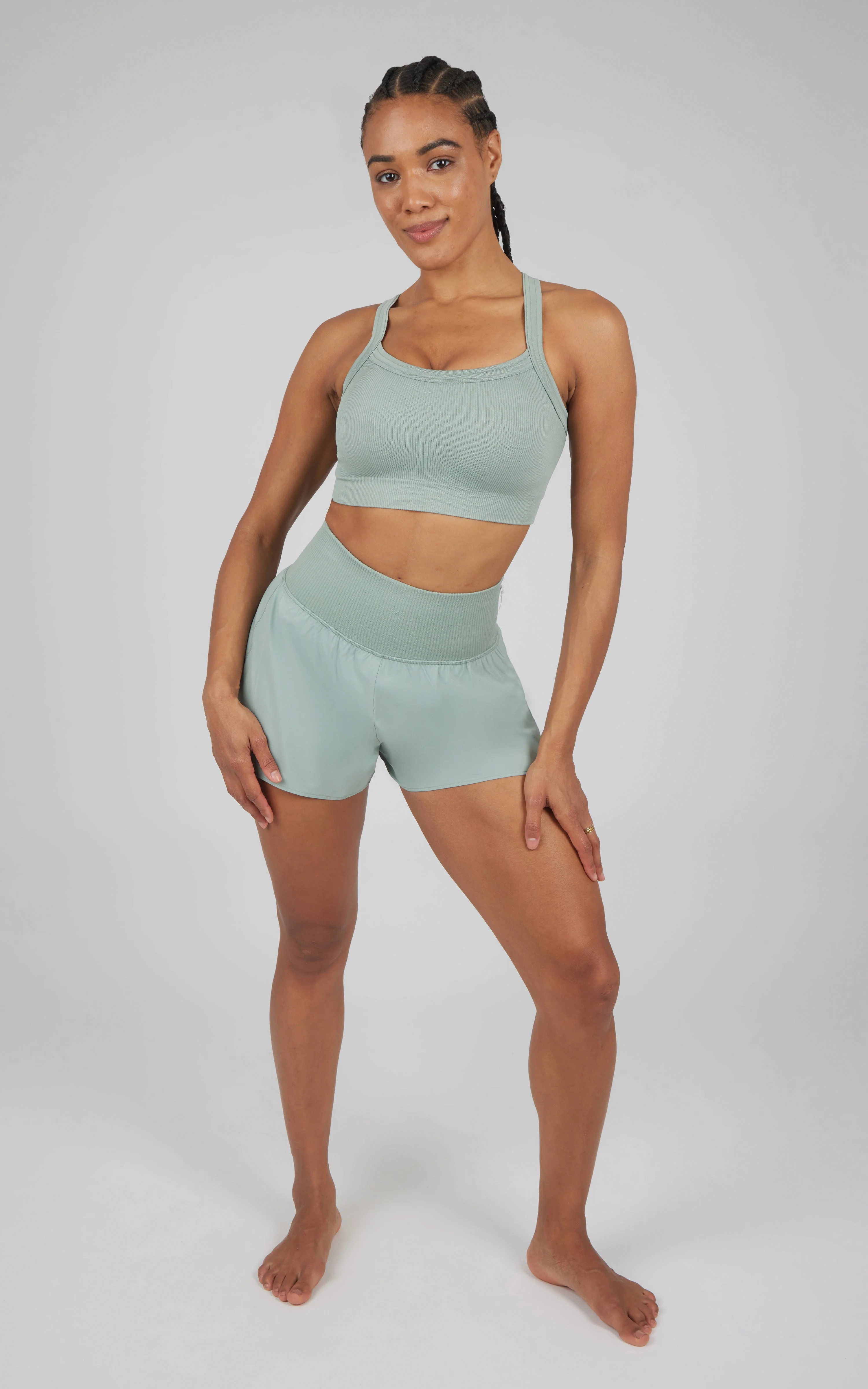 2 PC Ribbed Seamless Strappy Bra and Woven Short - Image 5