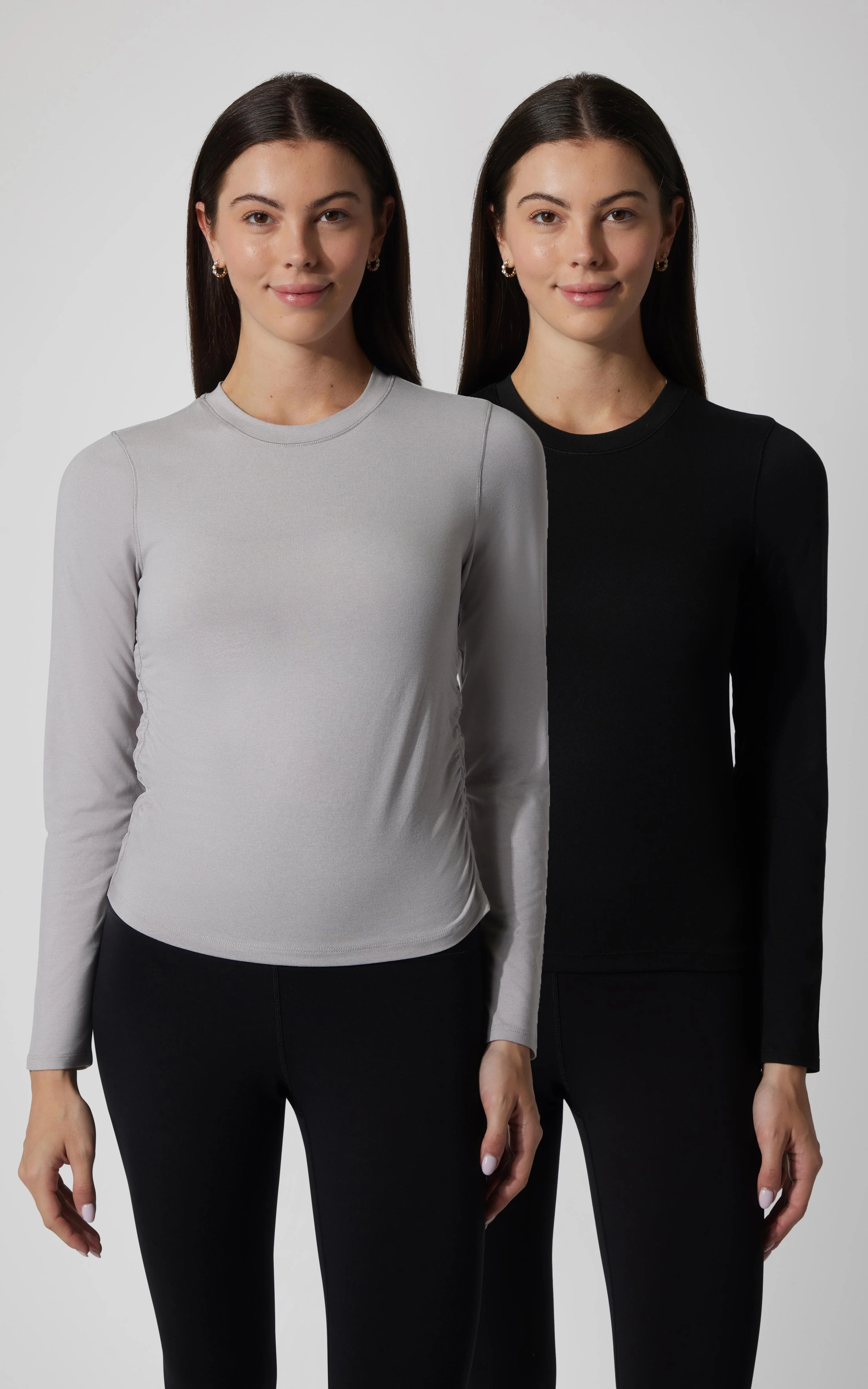 2 PK Cationic Jersey Crew Neck Top with Side Ruching and Everyday Crew Neck Top - Image 32