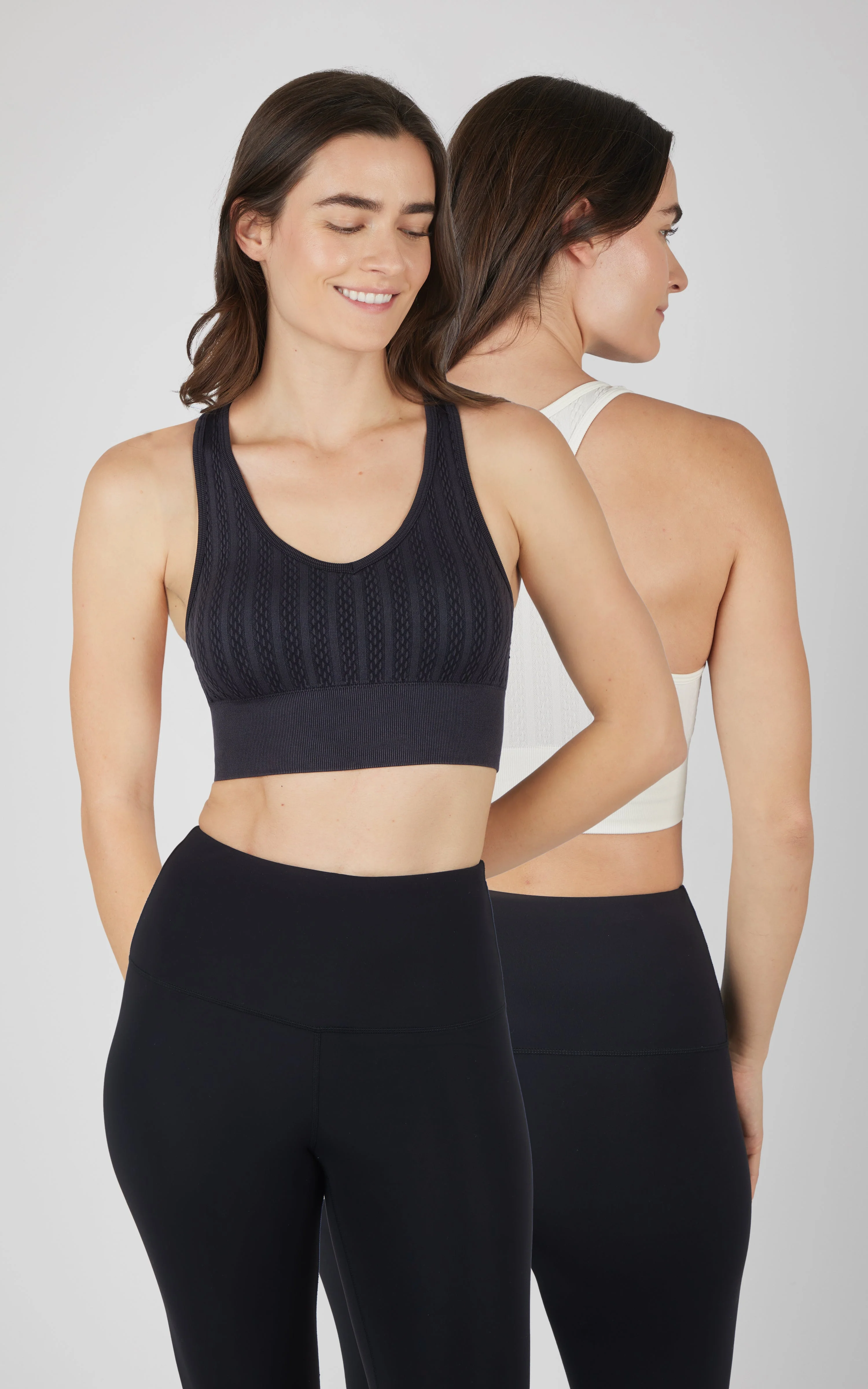 2 PK Seamless Cable Knit Racerback Bra Top - Image 5