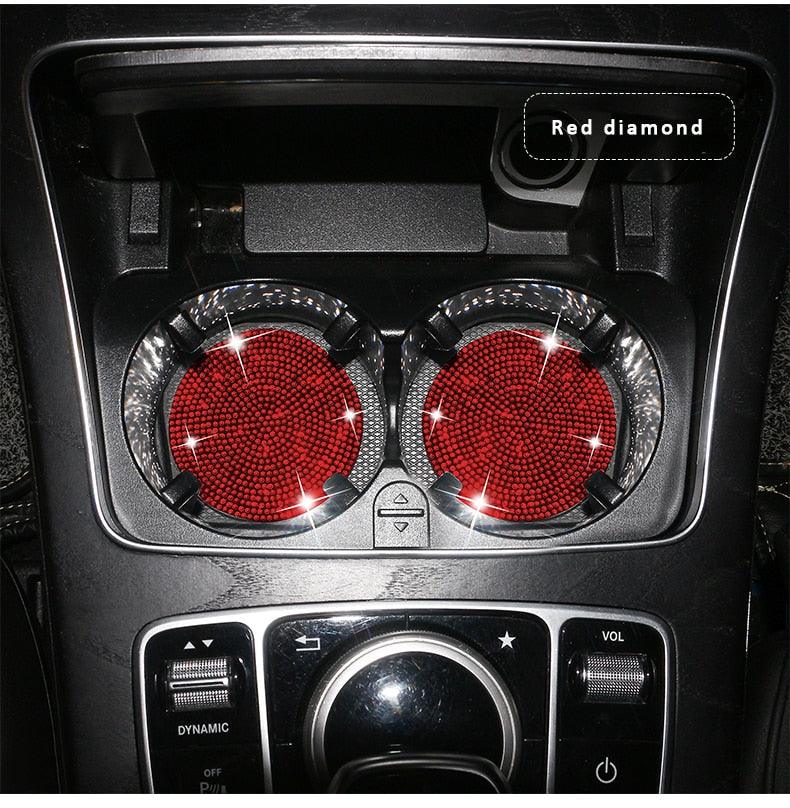 2PCS Diamond Car Coaster Water Cup Slot Non-Slip Mat Silica Gel Pad Bling Car Coasters Silicone Crystal Car Cup Holder Mat Car Gadget Universal Bling Car Cup Mat Holder Insert Crystal Rhinestone Vehicle Cup Coaster Bling Car Accessories for Woman - Image 3