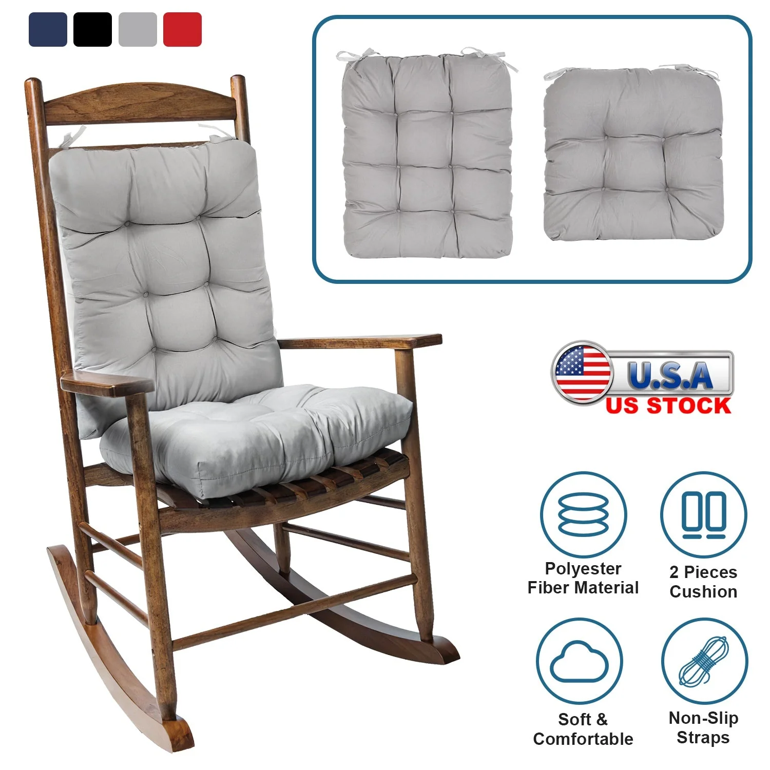 2Pcs Rocking Chair Cushion Upper And Lower Back And Seat Sets with Non-Slip Ties Polyester Fiber Filling Comfortable for Indoor Home Office Car - Image 8