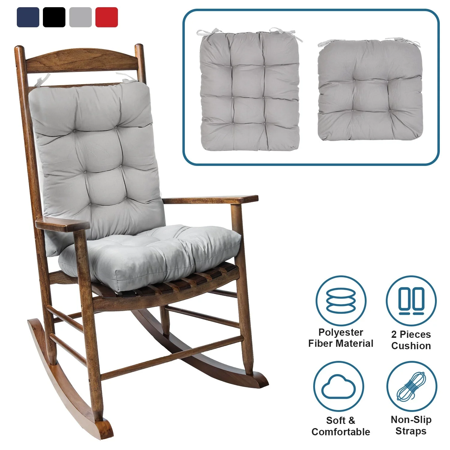 2Pcs Rocking Chair Cushion Upper And Lower Back And Seat Sets with Non-Slip Ties Polyester Fiber Filling Comfortable for Indoor Home Office Car - Image 7