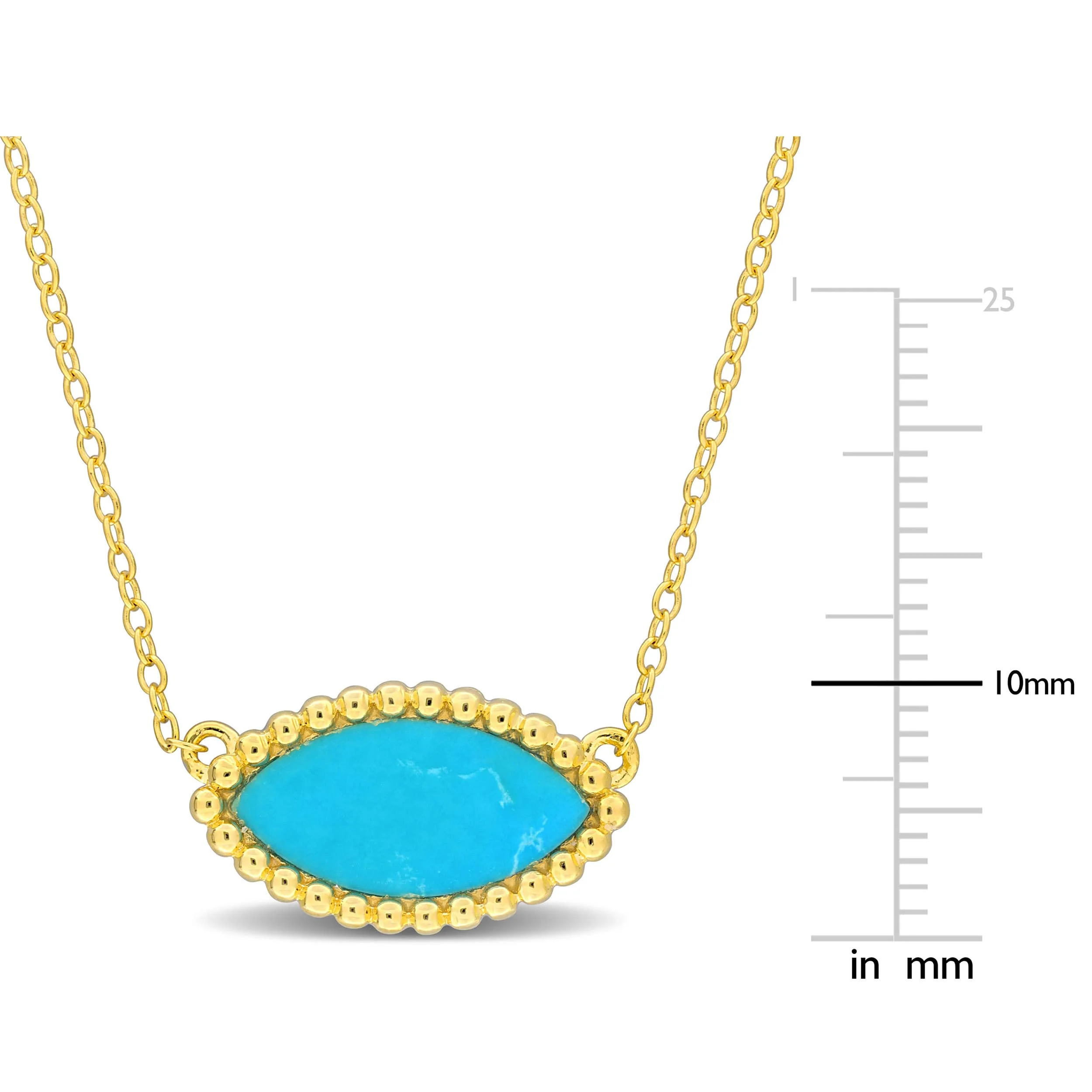 3 CT TGW Created Turquoise Necklace With Chain Yellow Silver Length (inches): 17 - Image 3