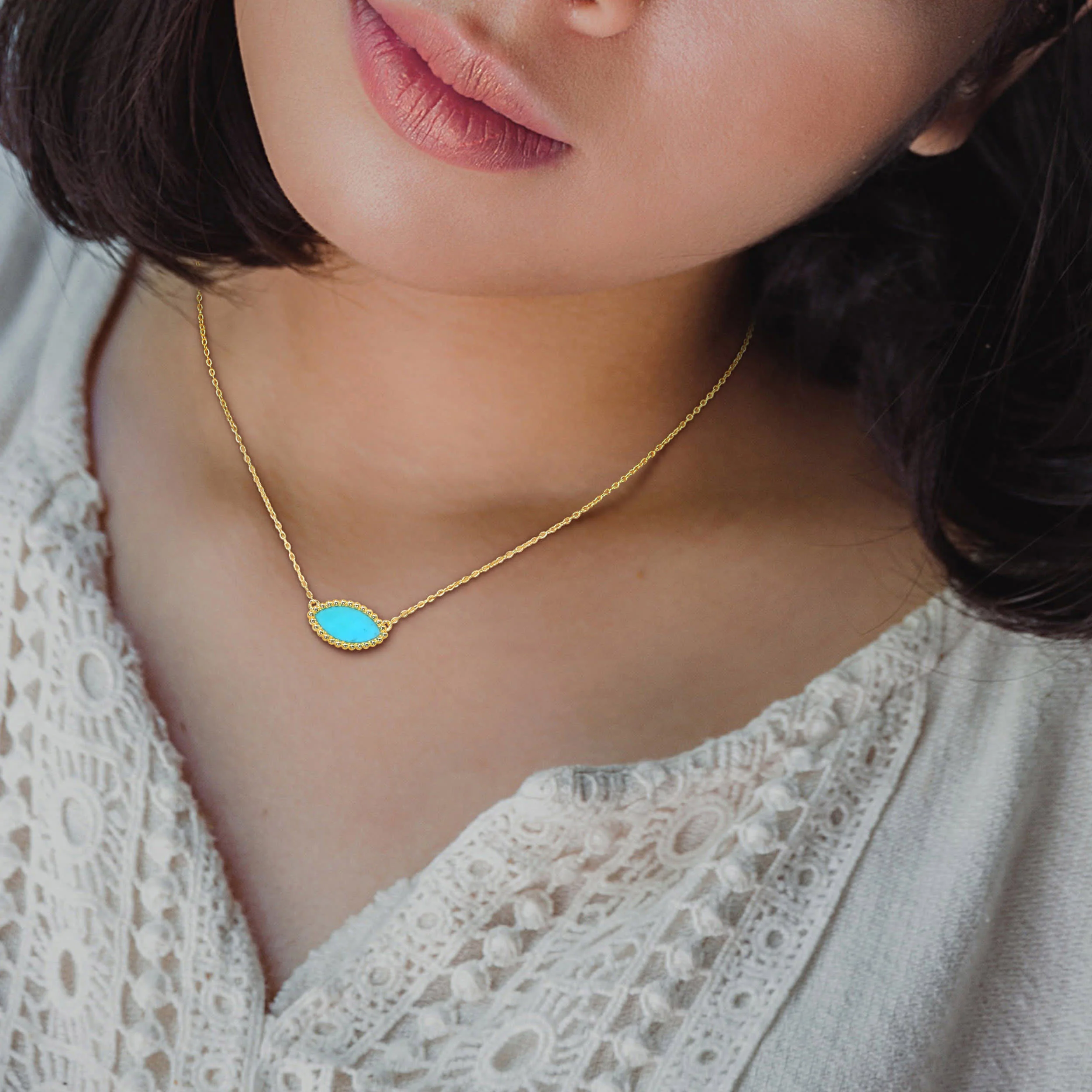 3 CT TGW Created Turquoise Necklace With Chain Yellow Silver Length (inches): 17 - Image 5