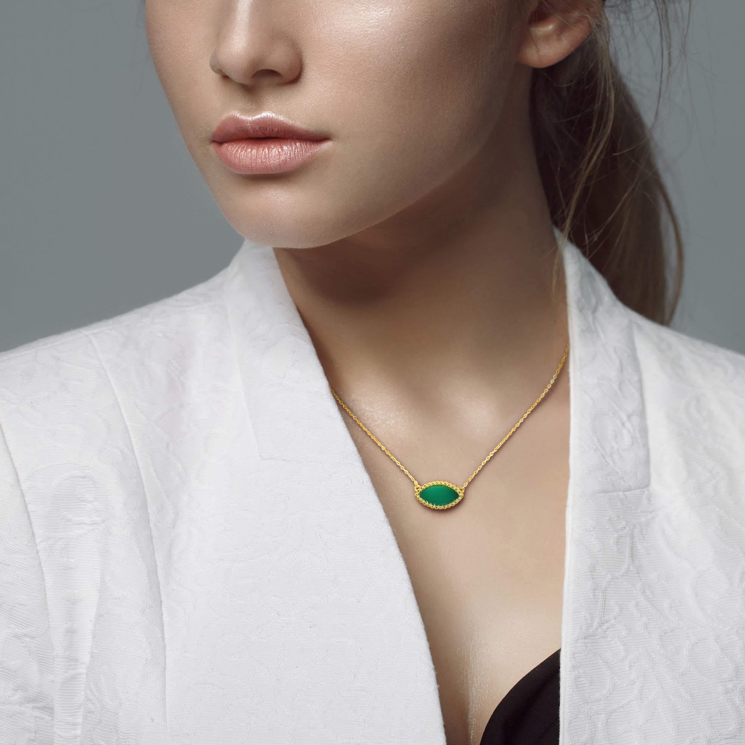 3 CT TGW Light Green Chalcedony Necklace With Chain Yellow Silver Length (inches - Image 5