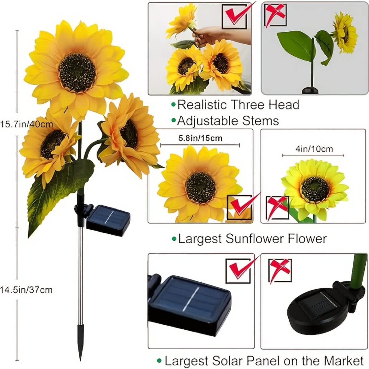 3-Head Sunflower Solar Garden Stake Lights - Image 17