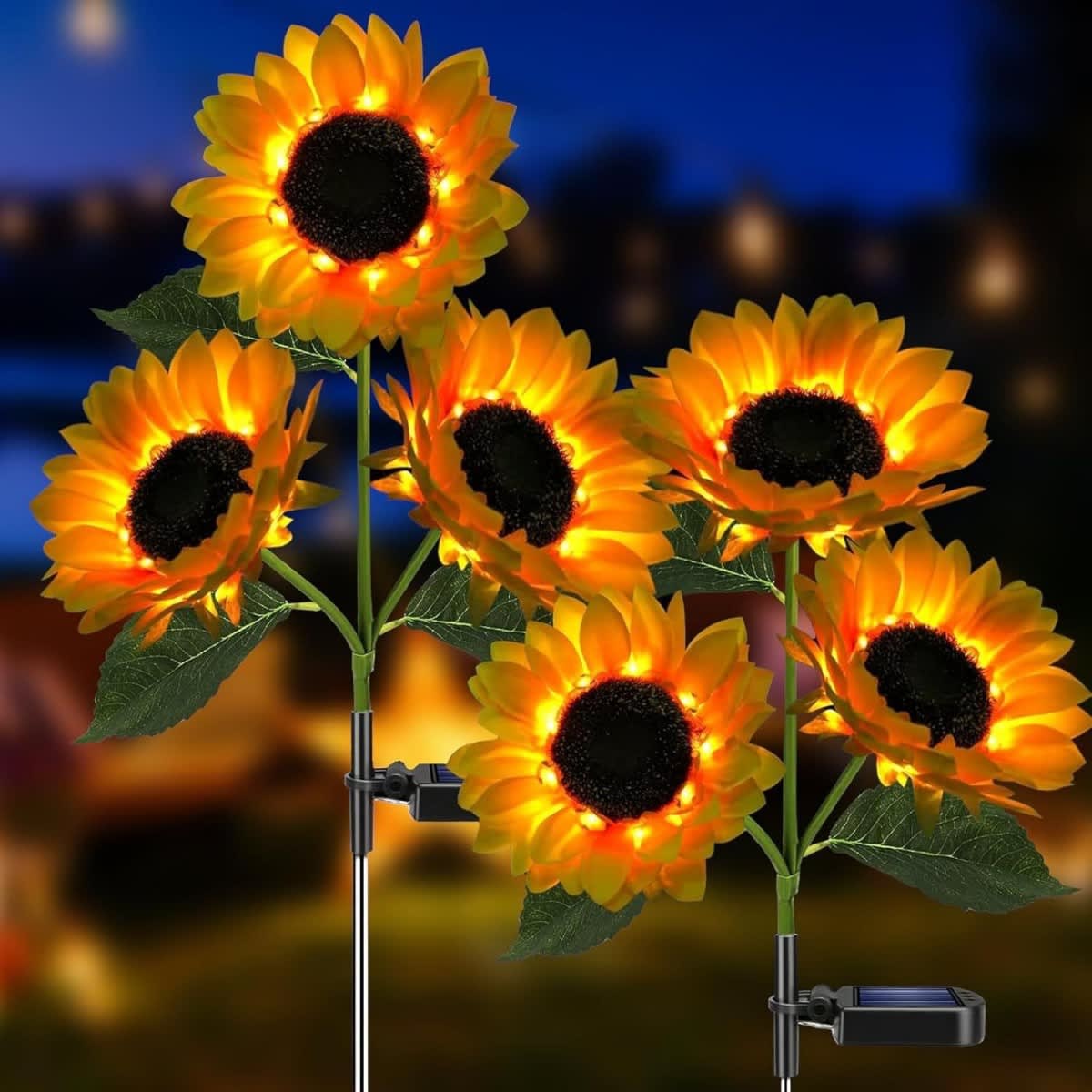 3-Head Sunflower Solar Garden Stake Lights - Image 3