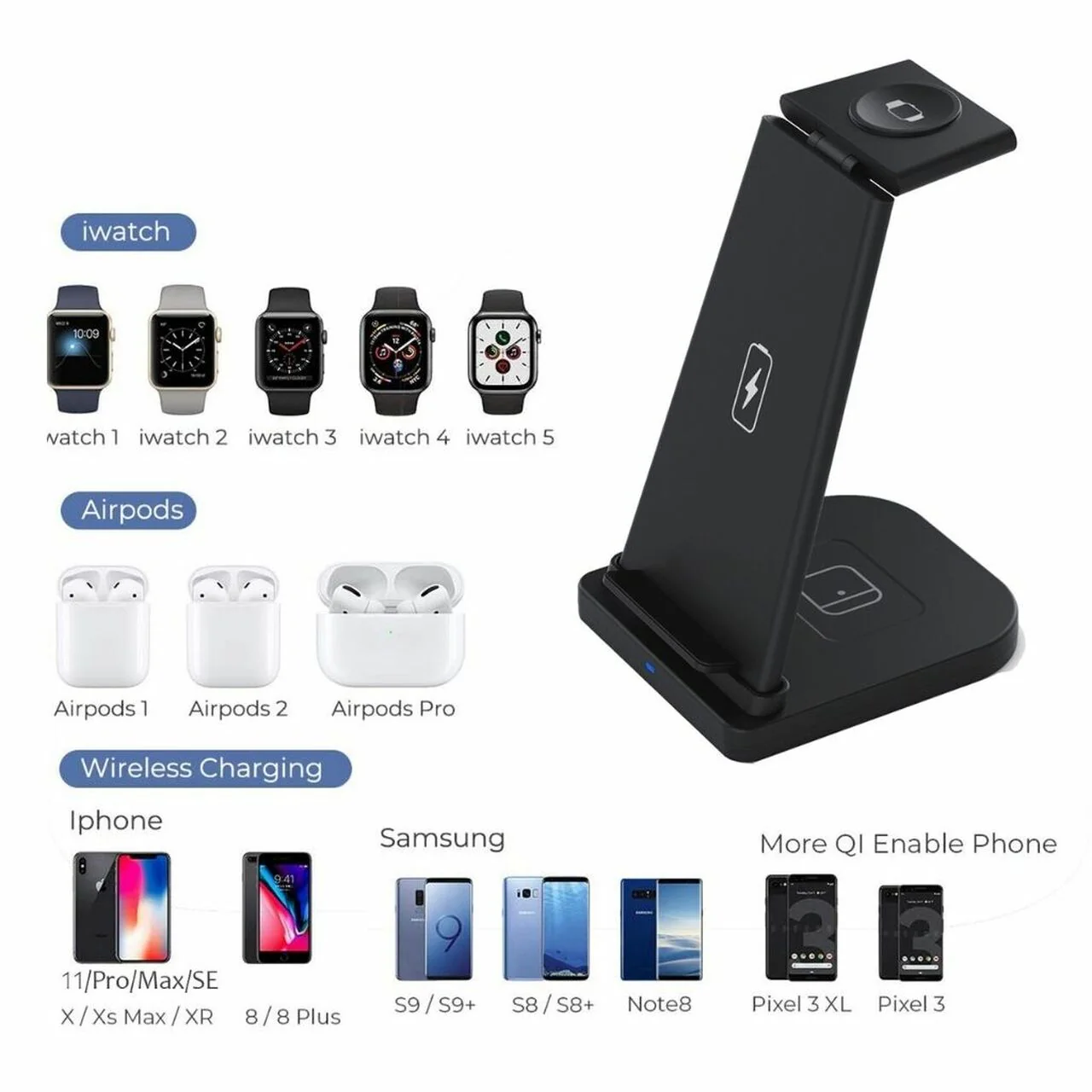 3-in-1 Fast Wireless Charging Stand for Phones, Apple Watch & AirPods - Image 5
