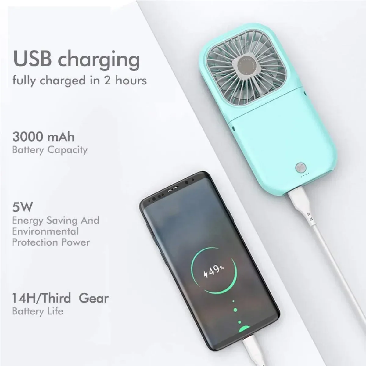 3-Speed USB Rechargeable Mini Fan - Image 8