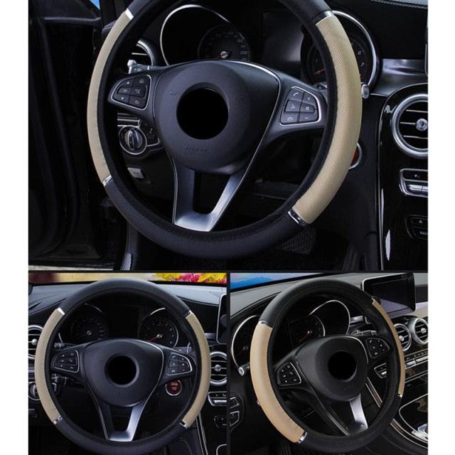 38CM Car Steering Wheel Cover Auto Steering Wheel Braid On The Steering Wheel Cover Case Steering Wheel Cover Universal Microfiber Leather Viscose Breathable Anti-Slip Universal Genuine Leather Auto Car Steering Wheel Cover Car Accessories - Image 5