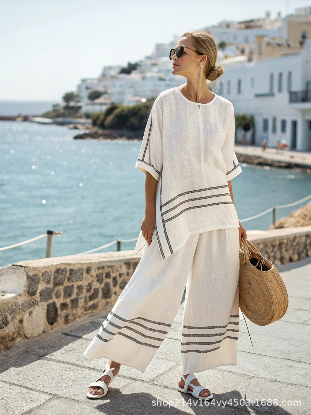 3D Print Batwing Sleeve Two-Piece Set – Loose T-Shirt & Straight-Leg Pants - Image 7