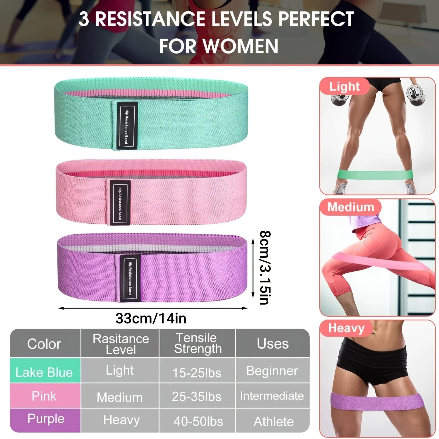 3pcs Resistance Bands For Legs And Butt; Home Yoga Exercise Workout Sports Fitness Accessories - Image 3